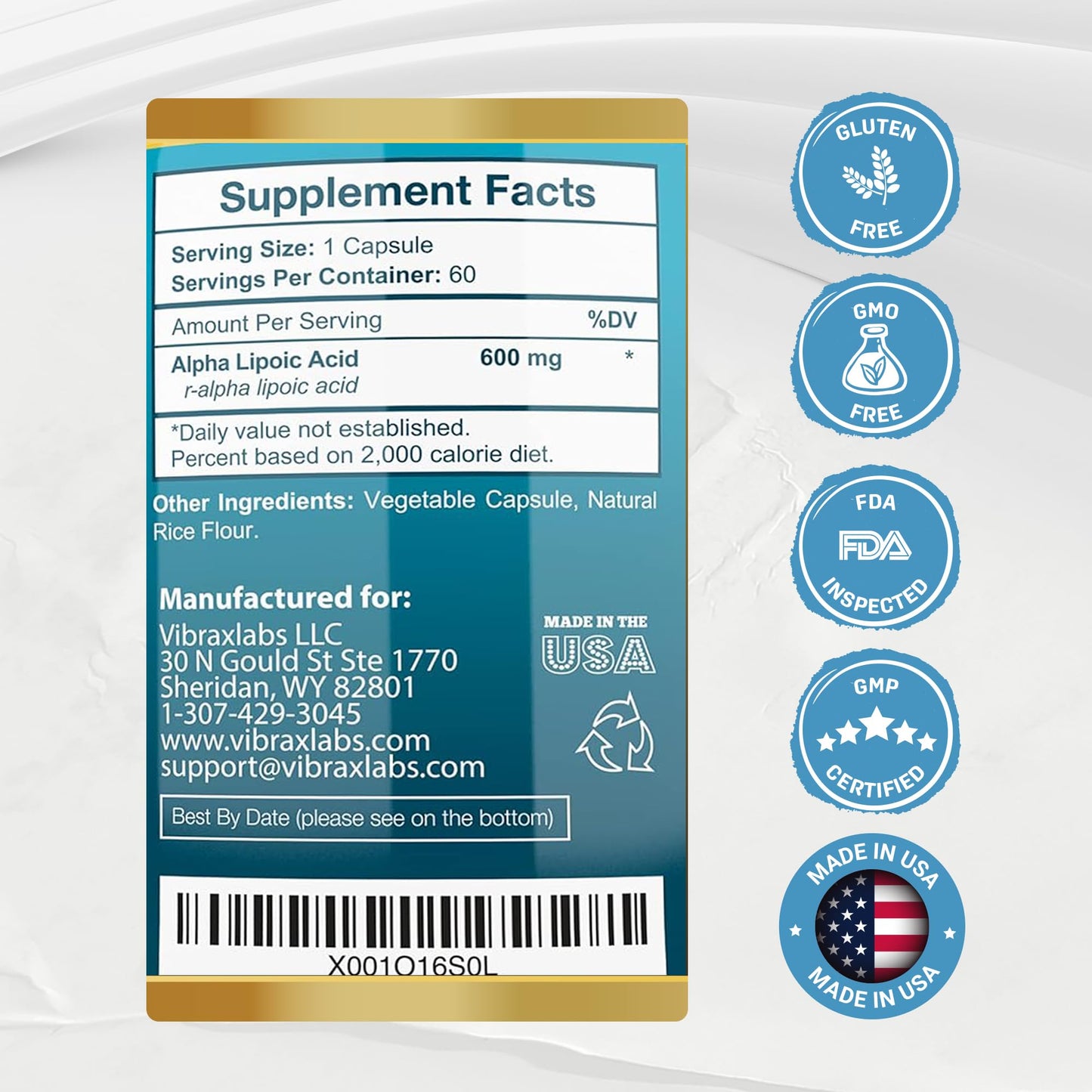 Vibraxlabs Alpha Lipoic Acid 600mg Powder 60 Count