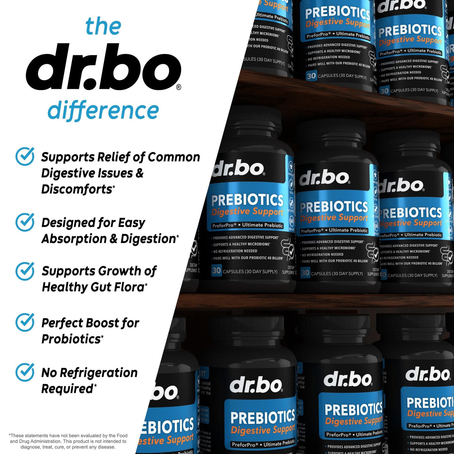 DR. BO Prebiotics Digestive Gut Support Capsules, 30 Capsules