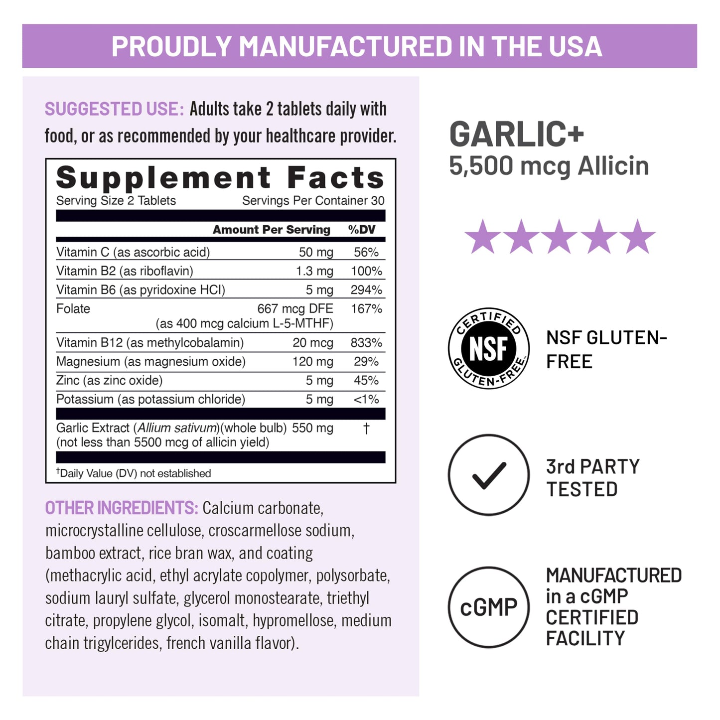 NatureWise Garlic Extract 5,500 mcg Allicin Supplement Tablets, 60 Count