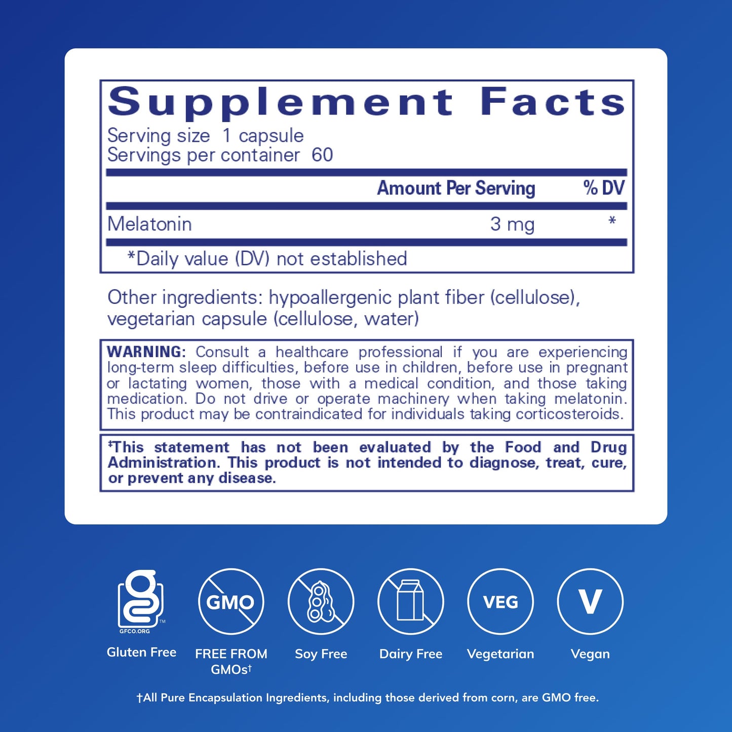 Pure Encapsulations Melatonin 3 mg - Antioxidant Supplement to Support Natural Sleeping & Relief of Occasional Sleeplessness - for Natural Sleep Support* - 60 Capsules