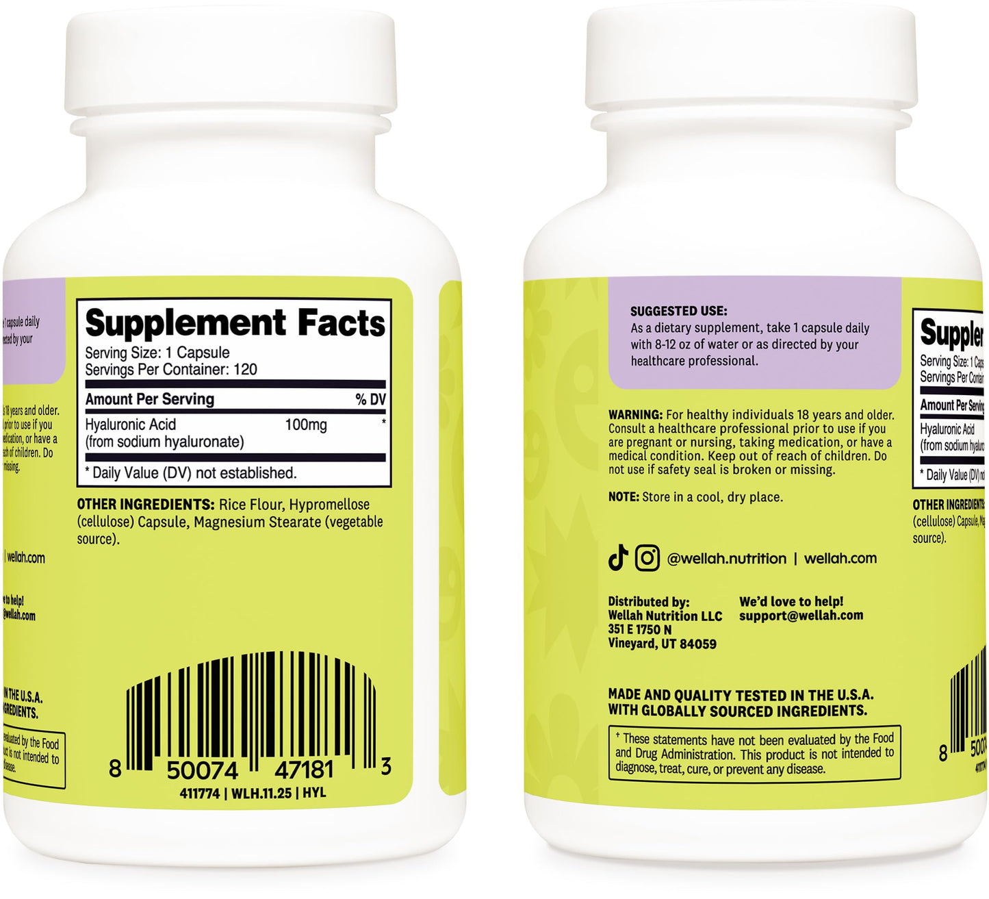 Wellah Hyaluronic Acid Supplement for Women (100mg) Capsule, 120 Capsules