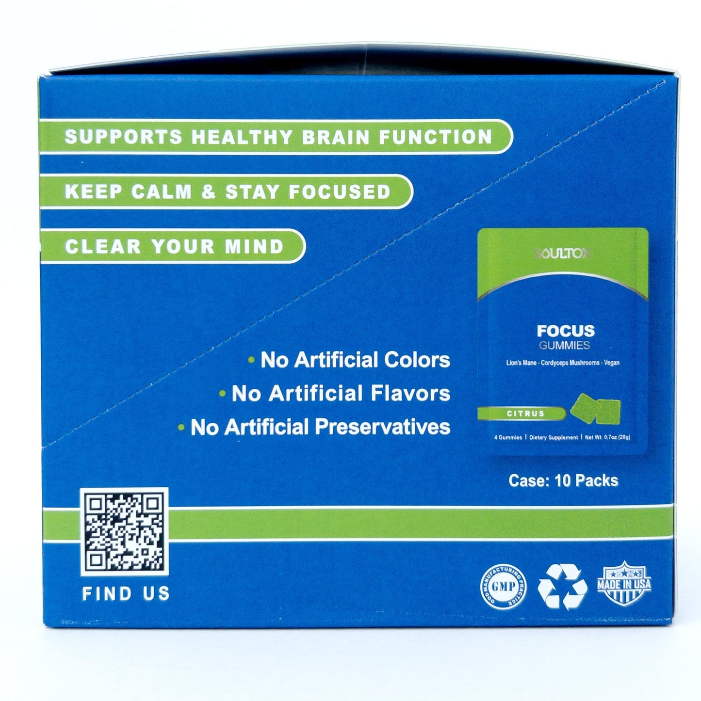 Lucky Soul Soultox Focus Lion's Mane Gummies, Citrus Flavor, 10 Pack