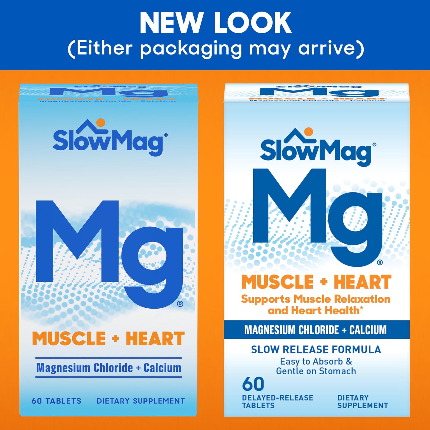 Slow-Mag Magnesium Chloride with Calcium Supplement Tablets for Muscle Relaxation and Heart Health, 60 Count