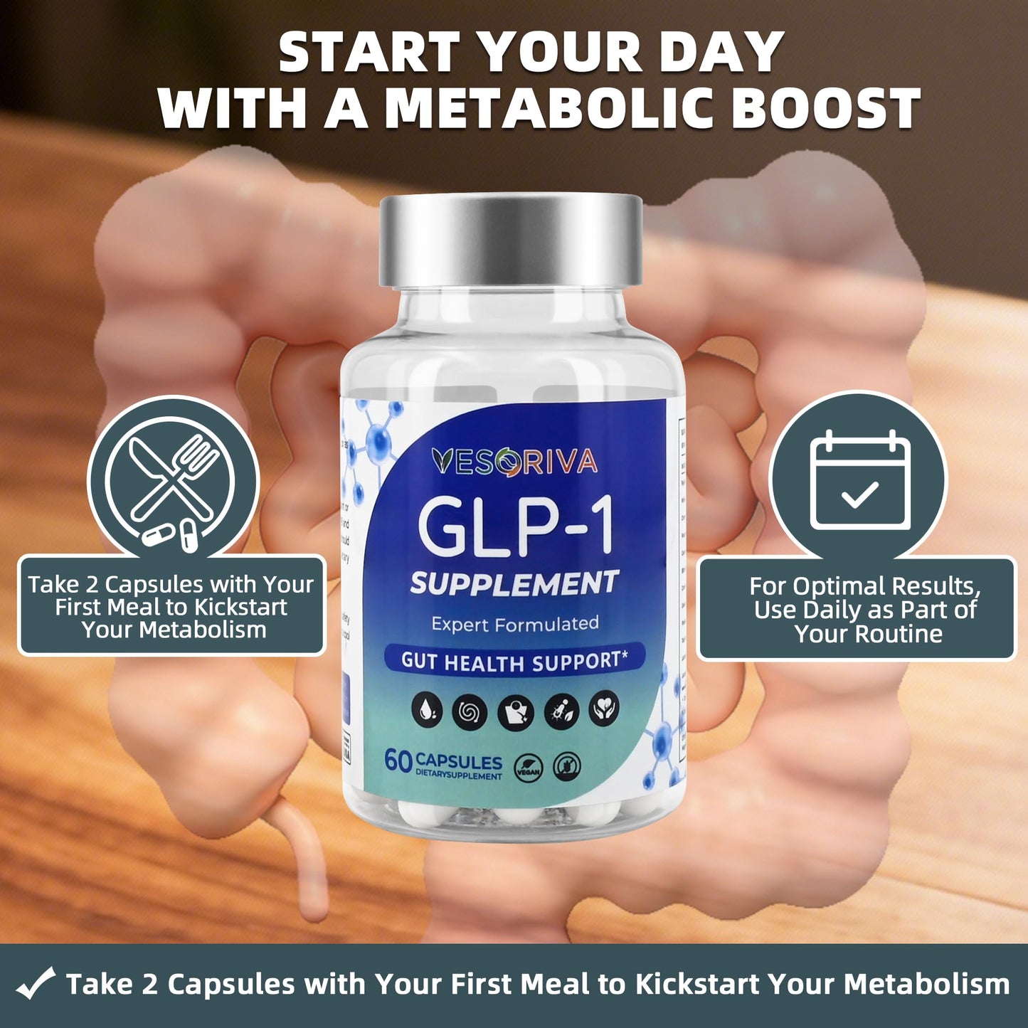 VESORIVA Women & Men GLP-1 Supports Gut Health, Metabolic Wellness & Appetite Regulation Capsule, 60 Count
