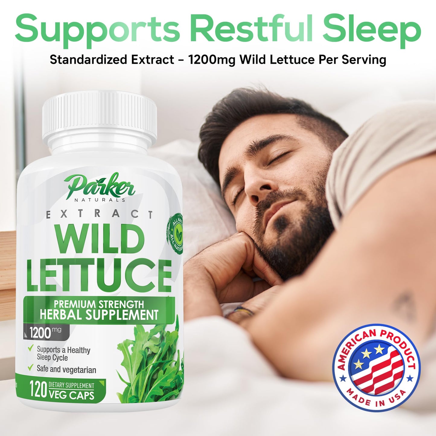 Parker Naturals Wild Lettuce Extract Herbal Sleep Supplement 1200mg, 4:1 Concentrated 120 Tablets