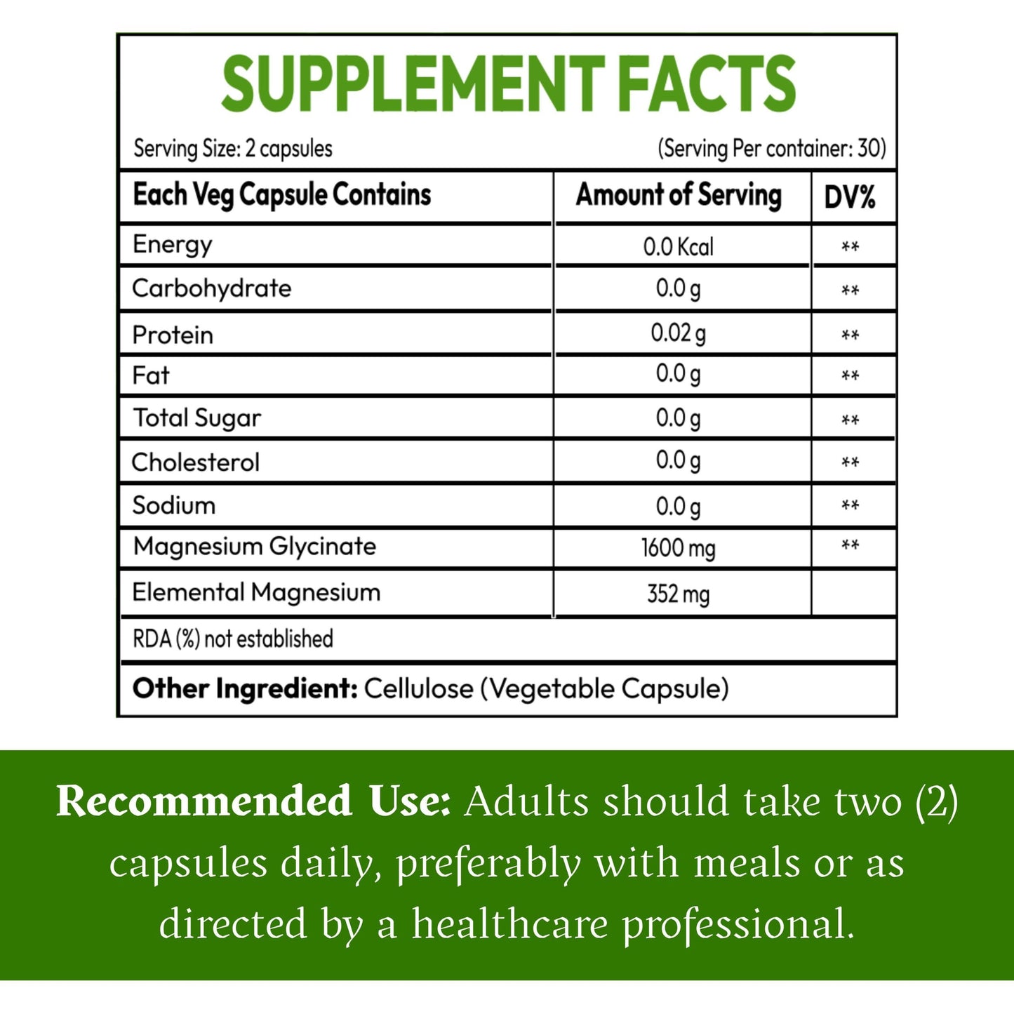 AIKOURA HERBS Magnesium Glycinate 1600mg Capsule, 60 Count