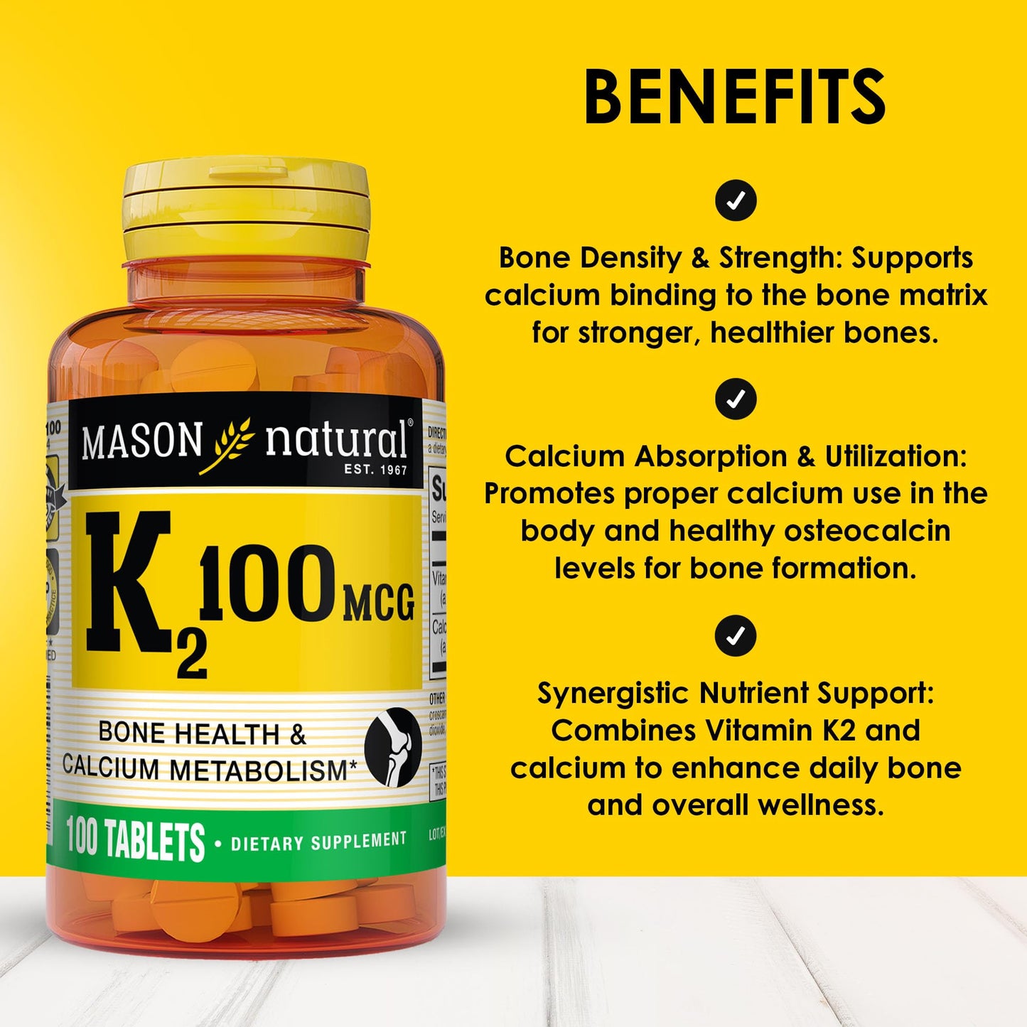 Mason Natural Vitamin K2 100 mcg with Calcium, 100 Tablets