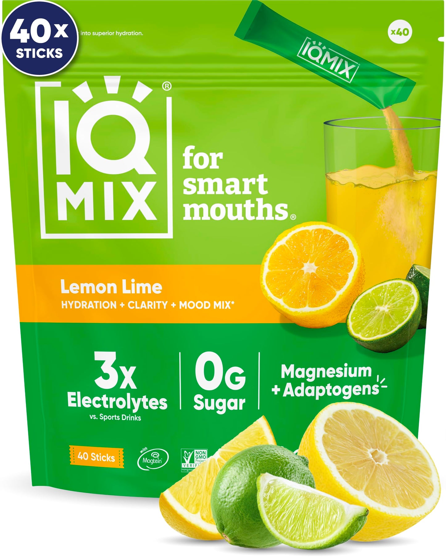 IQBAR IQMIX Hydration Electrolytes Powder Packets, Lemon Lime 40 Capsules