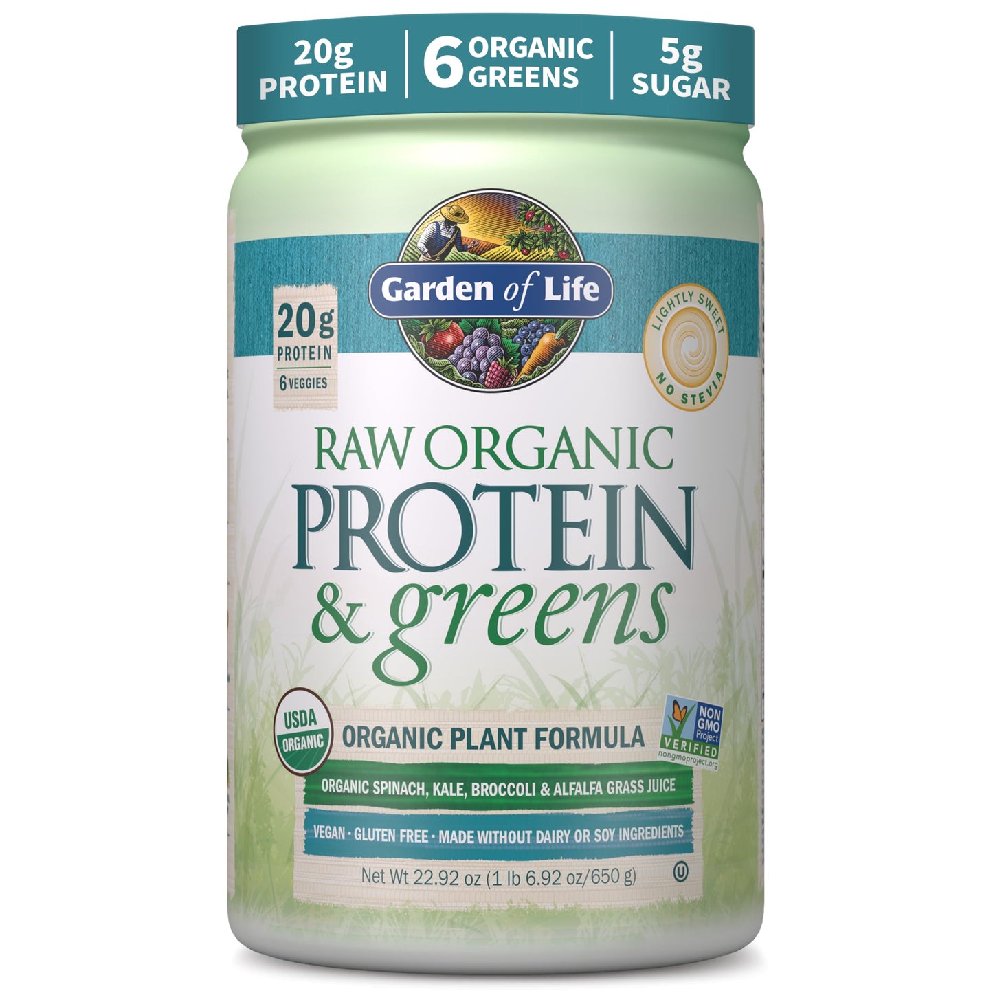 Garden of Life Raw Protein & Greens Lightly Sweet Protein Powder 1.43 Pound