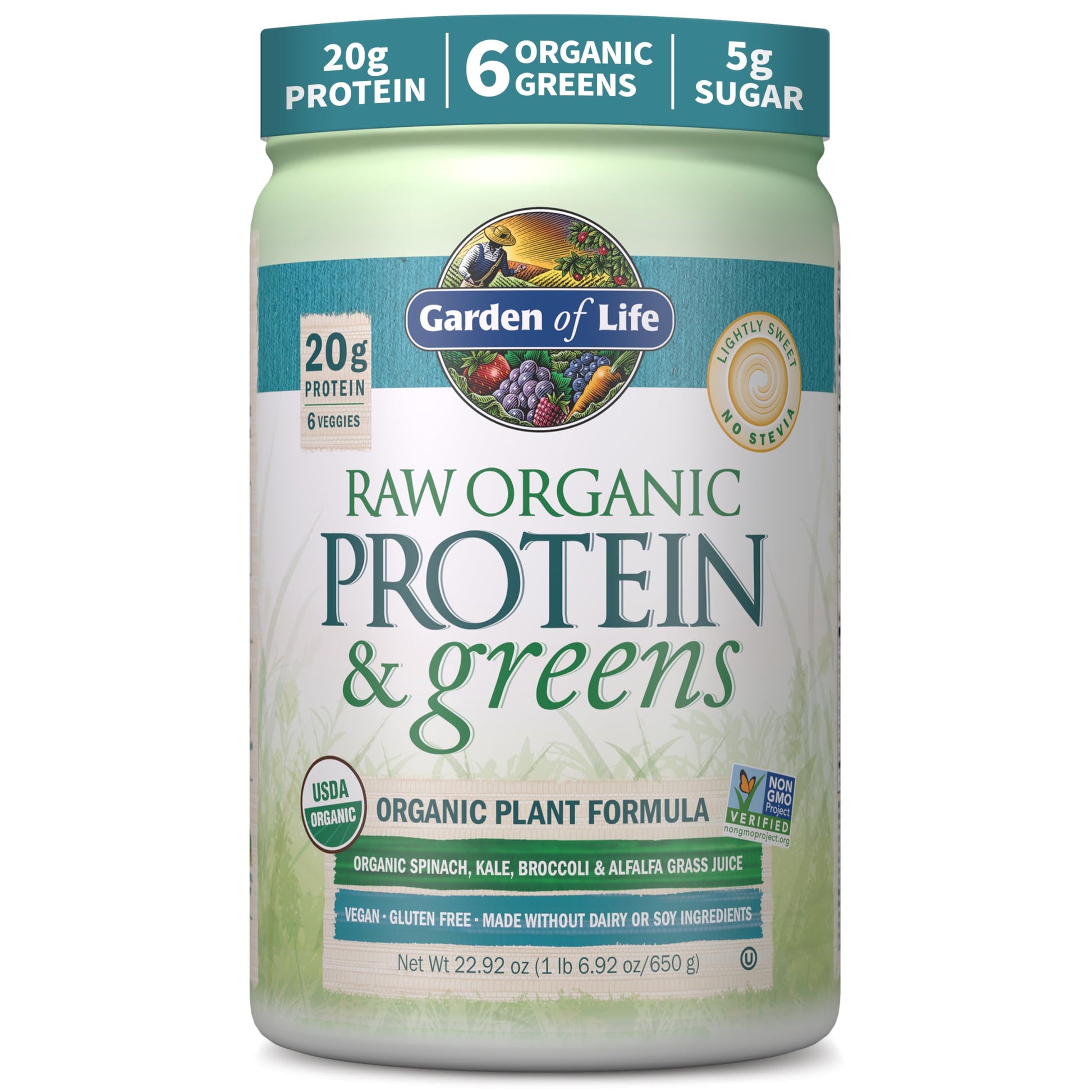 Garden of Life Raw Protein & Greens Lightly Sweet Protein Powder 1.43 Pound