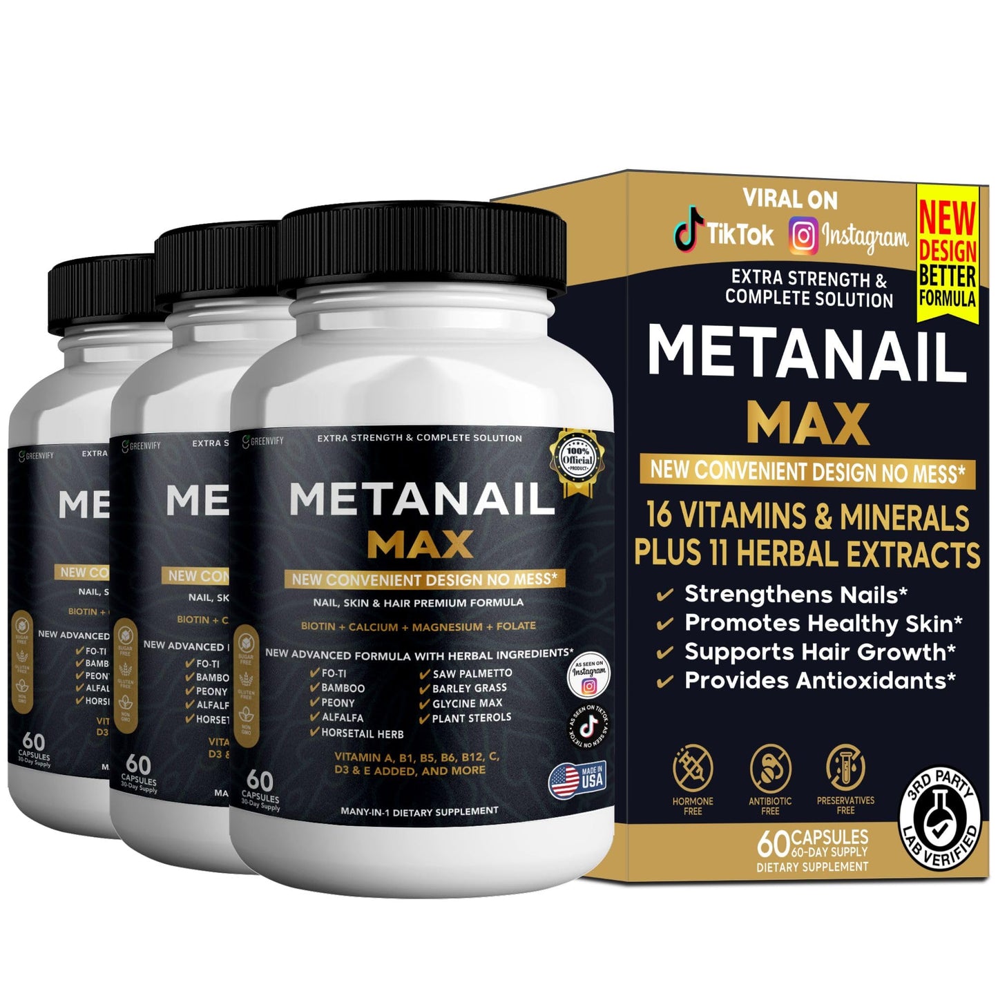 GREENVIFY Metanail Max Hair, Skin & Nail Supplement Capsules 180
