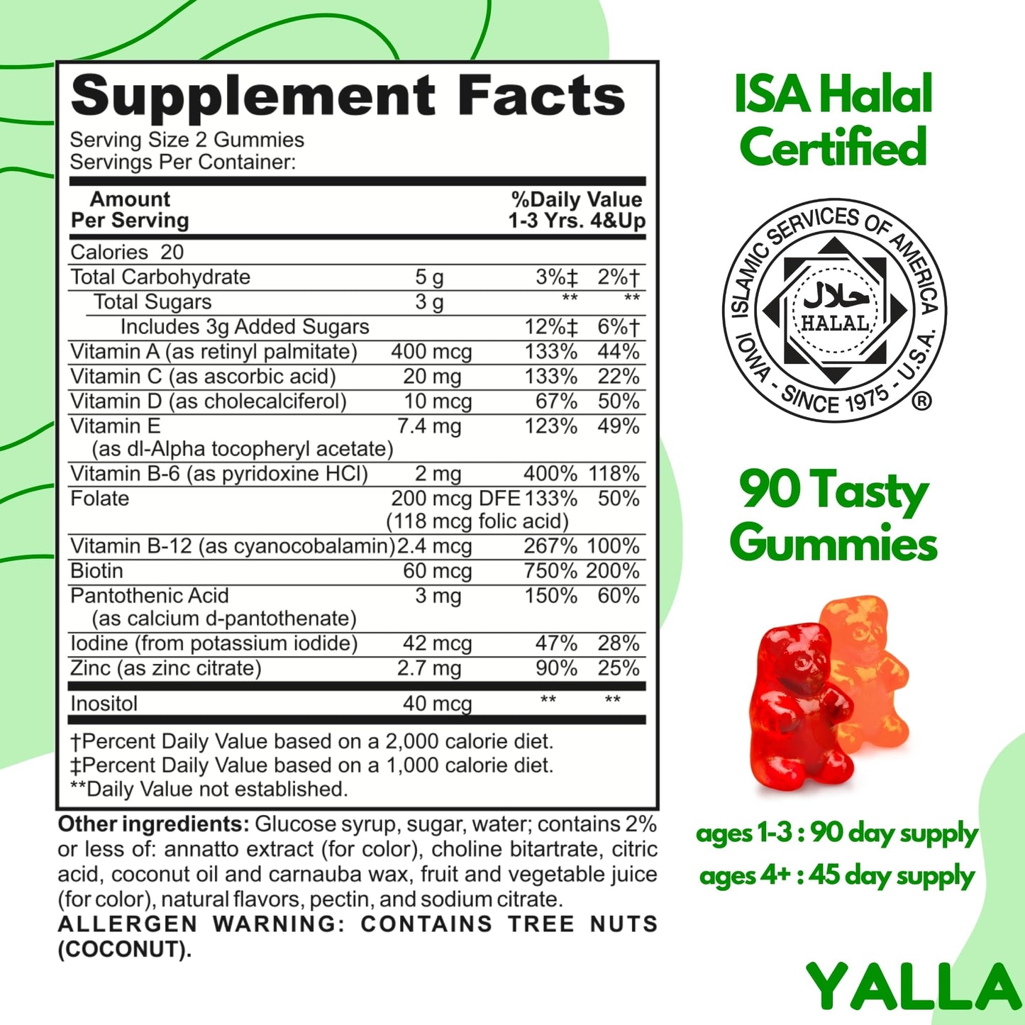 YALLA Halal Kids Multivitamin Gummy, 90 Count