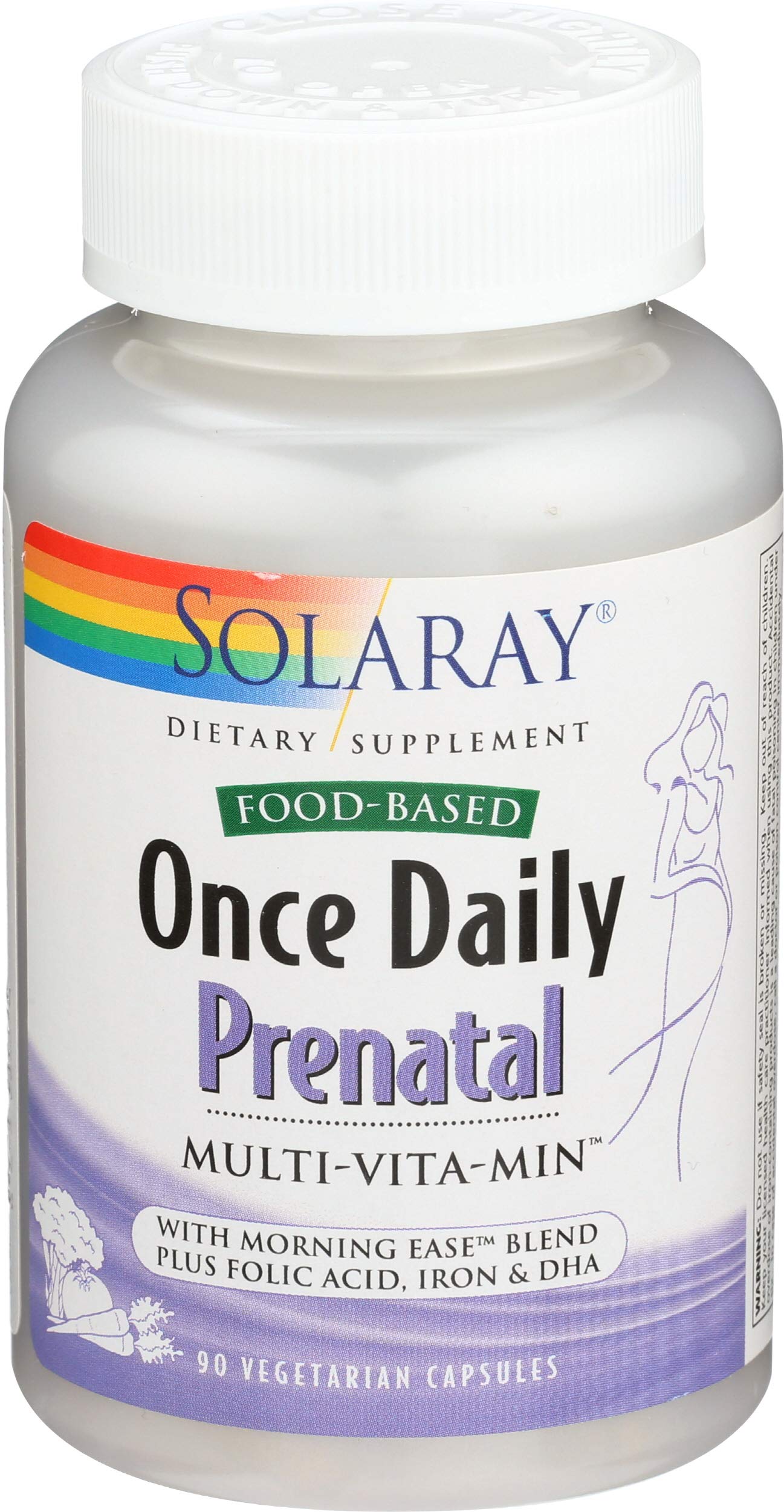 SOLARAY Food-Based Prenatal Multivitamin + Morning Ease Blend, Folic Acid, Iron & DHA, Once Daily, 90 Vegetarian Capsules