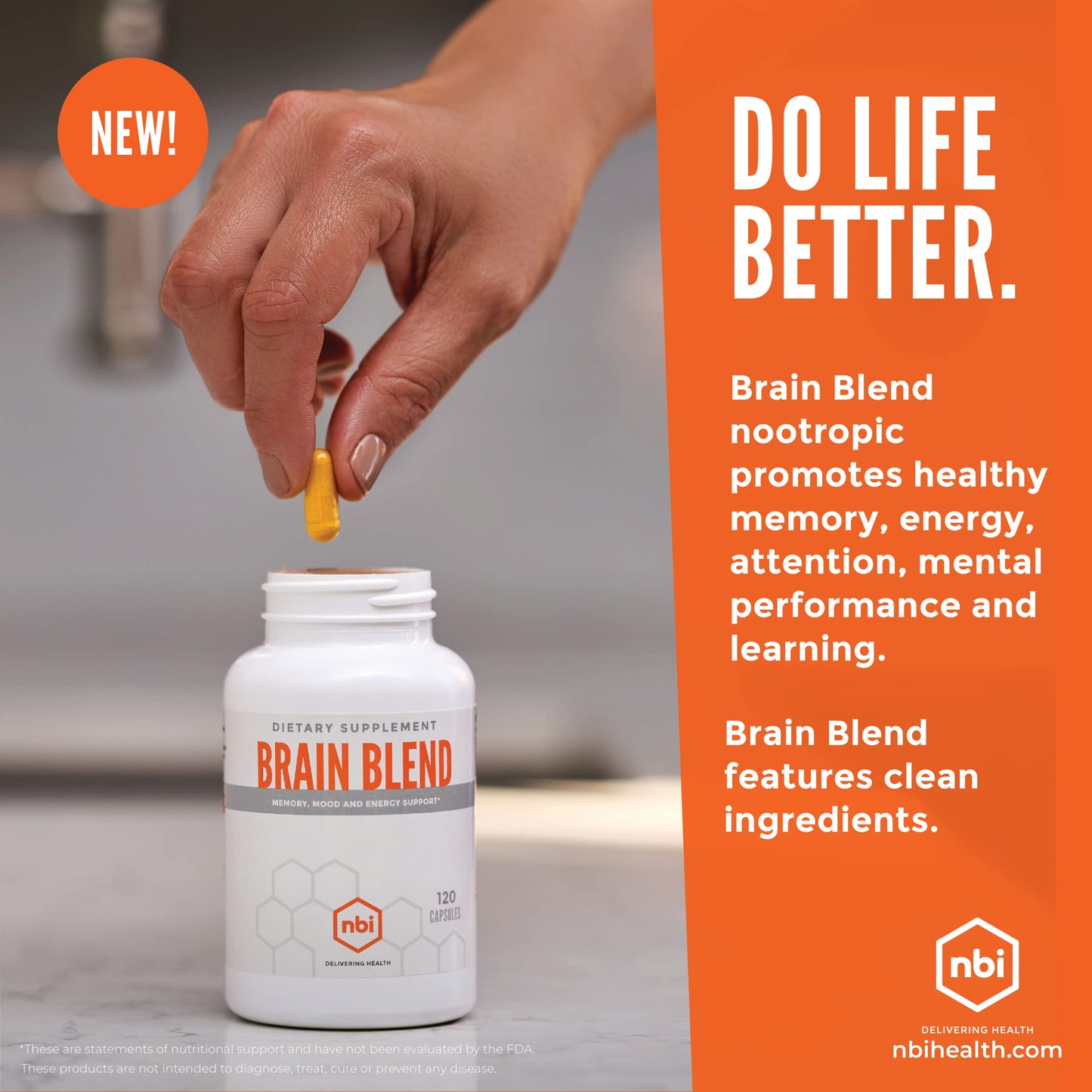 NBI Brain Blend for Memory, Focus, Concentration, Cognitive Function for Men & Women Capsules 120