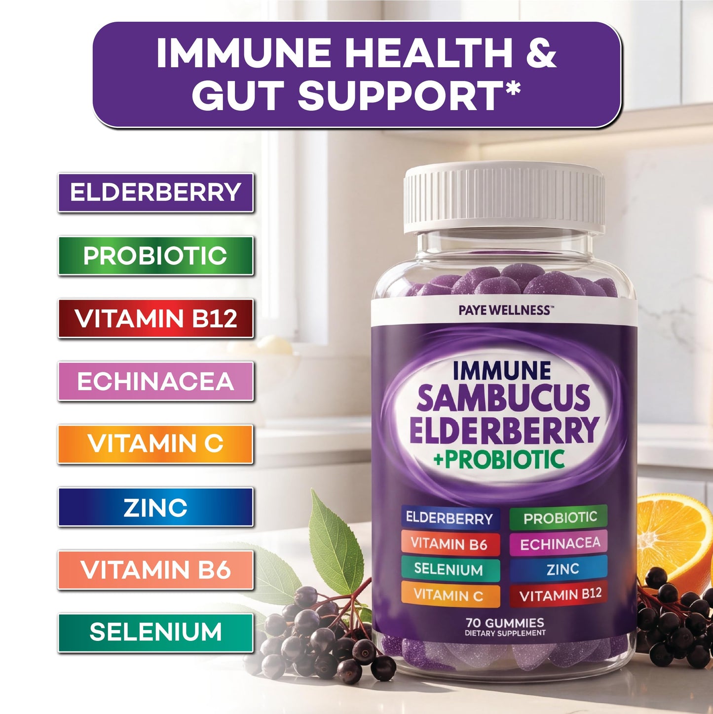PAYÉ Elderberry Gummies 70 Count