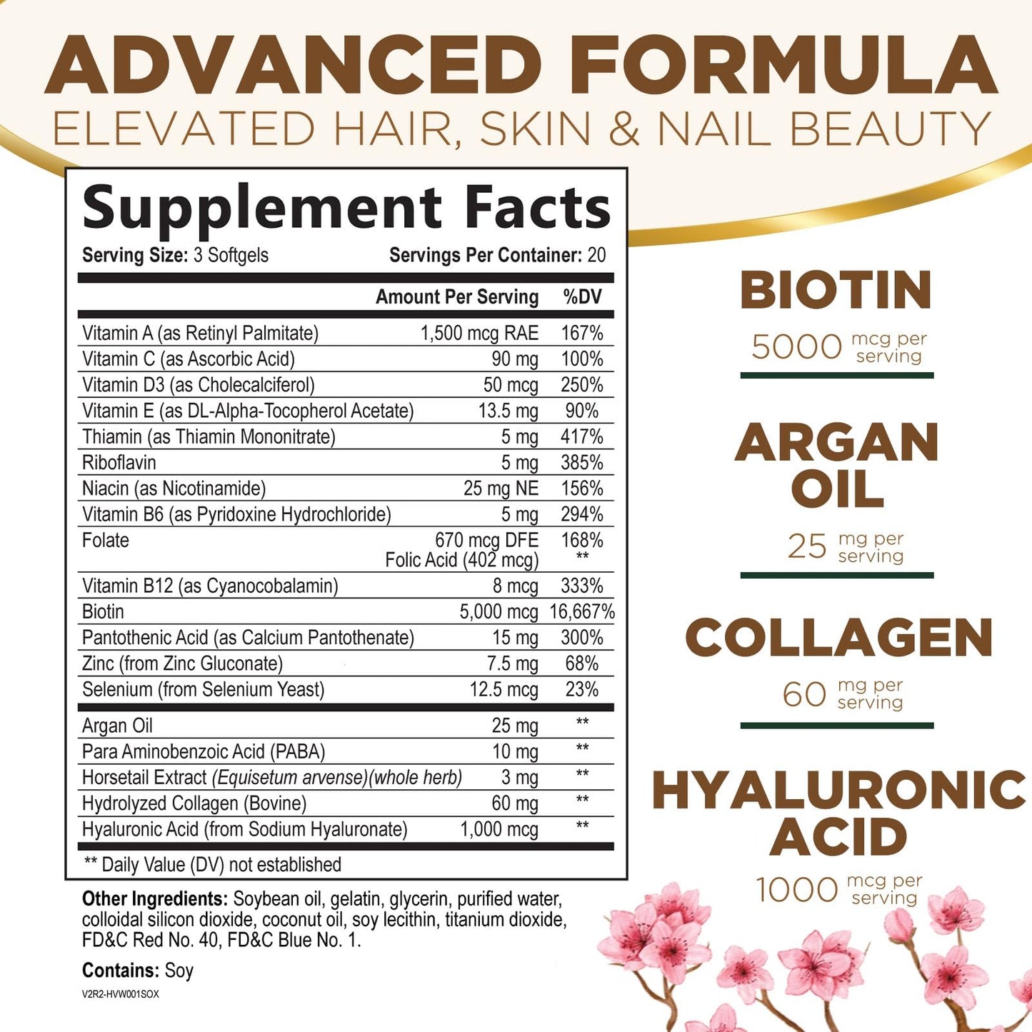 Nature's Nutrition Biotin 5000mcg Hair, Skin & Nails Softgels 60 Count