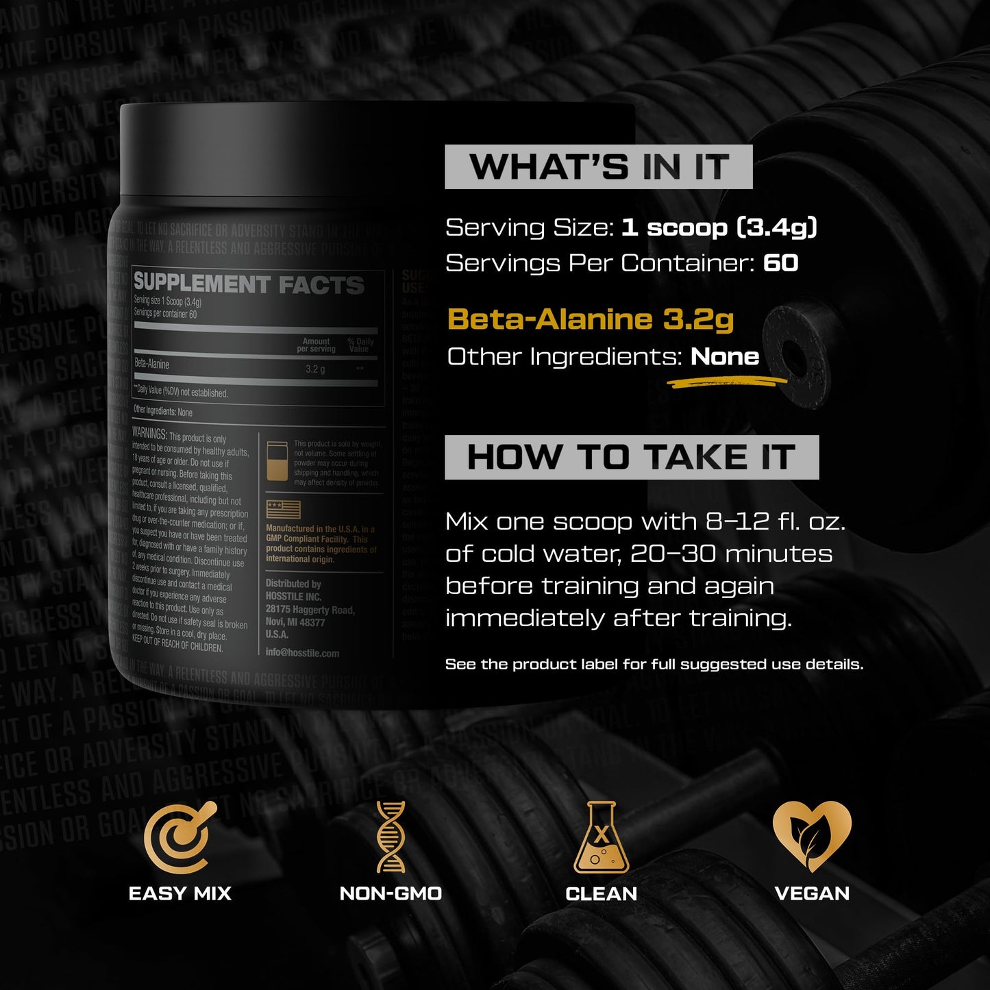 HOSSTILE Beta-Alanine Powder 7.19 Ounce