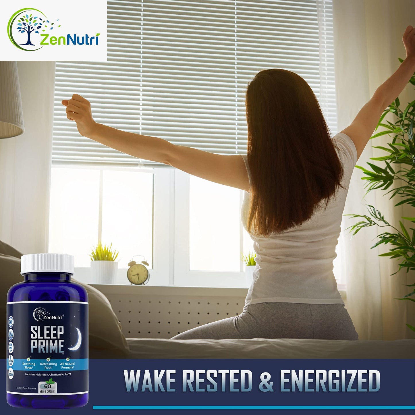 ZenNutri Sleep Prime Vegan Natural Sleep Aid Capsules, 60 Count