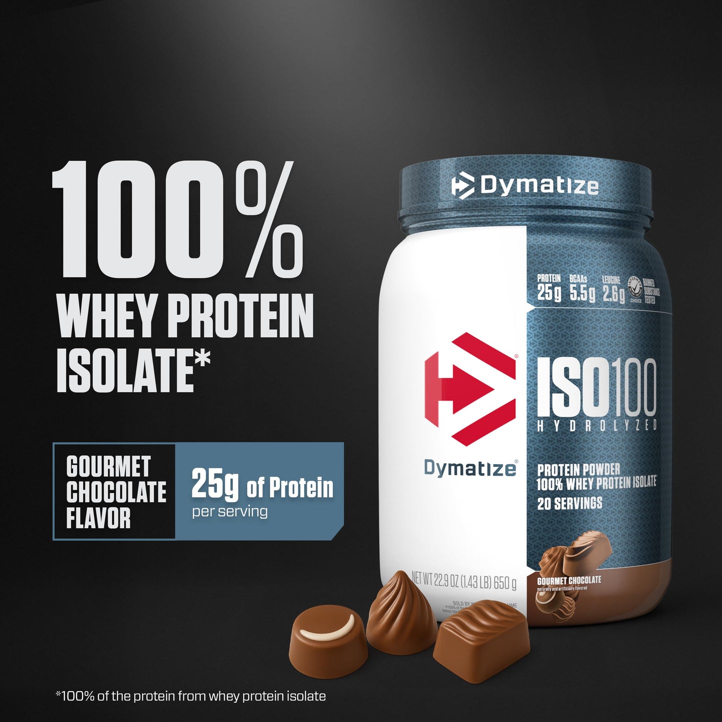 Dymatize ISO100 Whey Protein Isolate Powder, Gourmet Chocolate, 1.34 lb