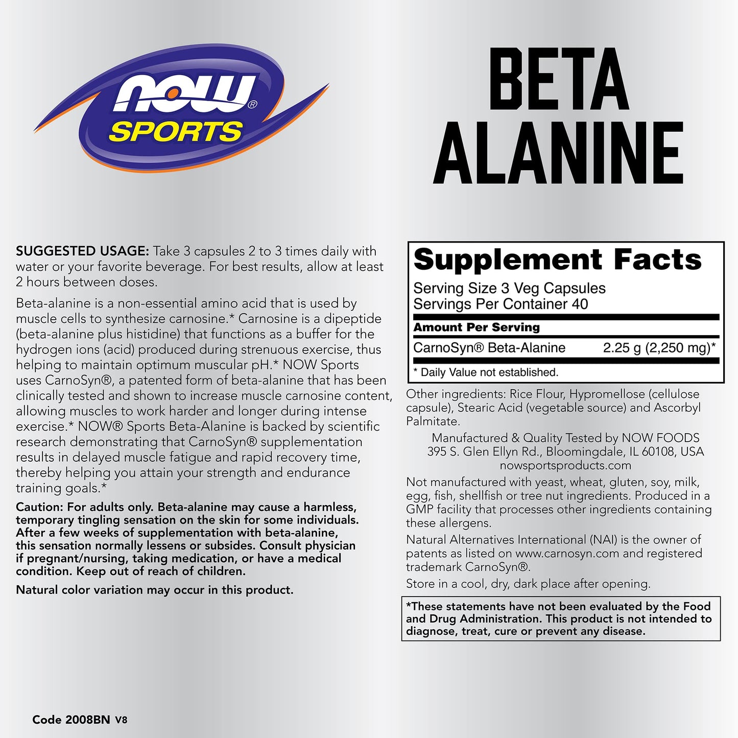 NOW Foods Beta-Alanine 240 Capsules