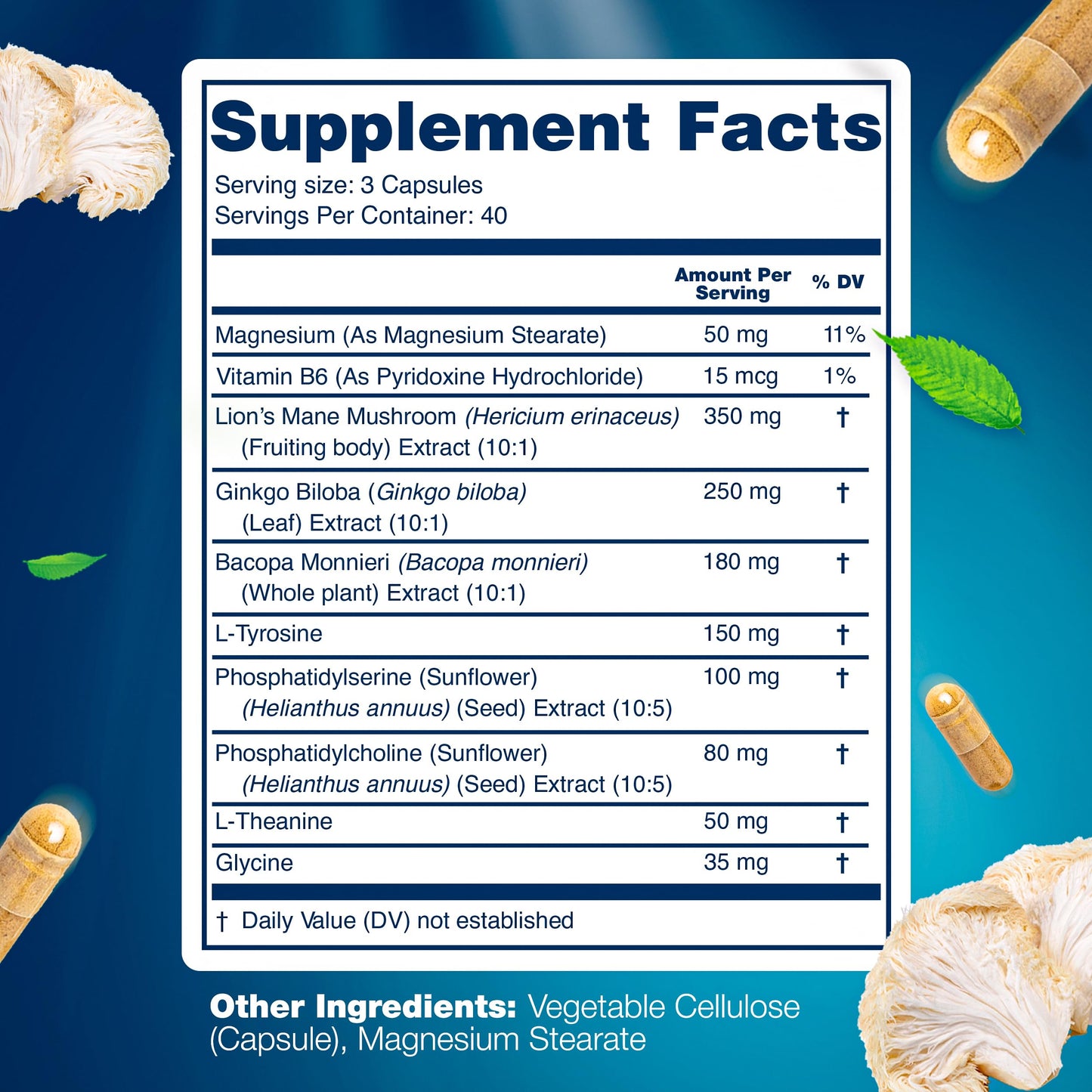 LetaGreen Organic Lions Mane Capsules, 120 Count