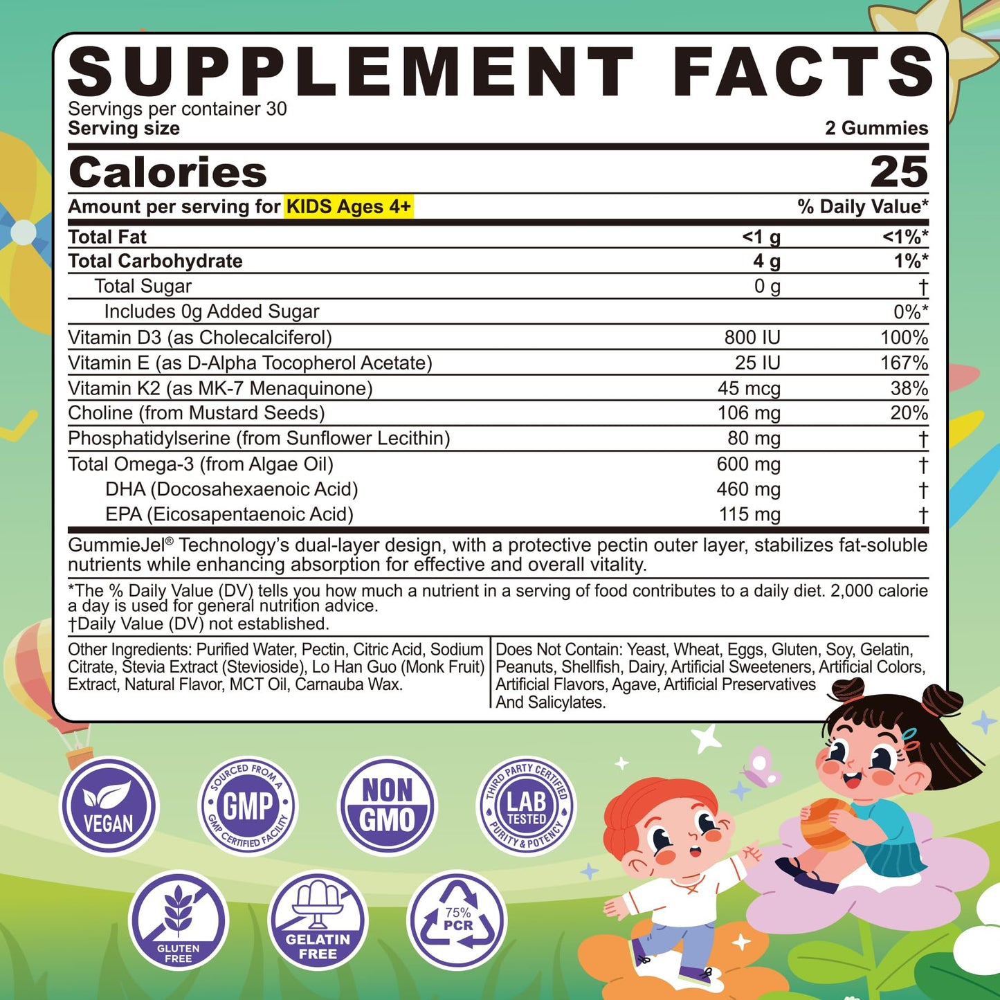 LILICARE Omega-3 for Kids 4+ Focus DHA Gummies Plus EPA from Algae, 60 Gummies