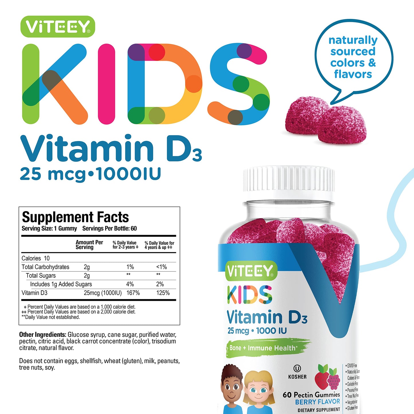 Viteey Vitamin D3 Kids Gummies 60 Count