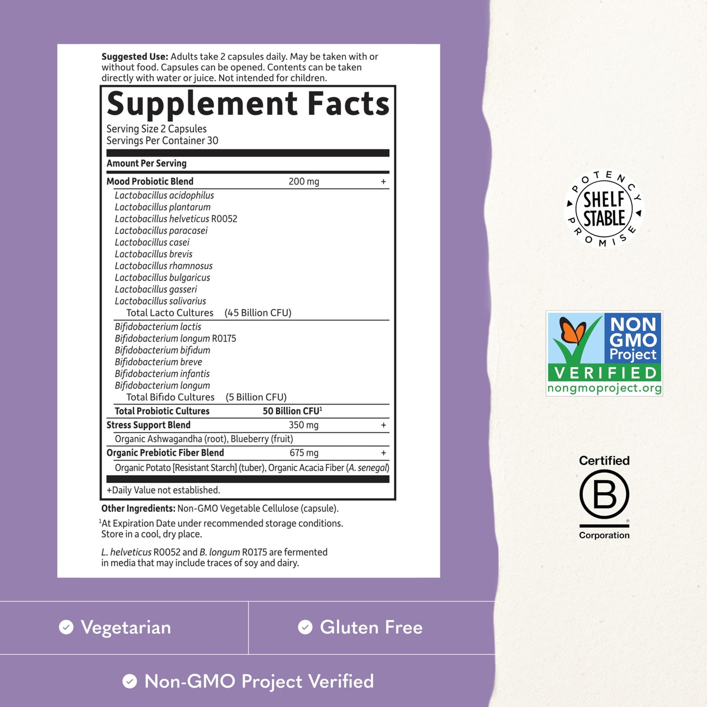 Garden of Life Probiotics Mood+ Dr Formulated Acidophilus Probiotic Supplement Capsules, 60