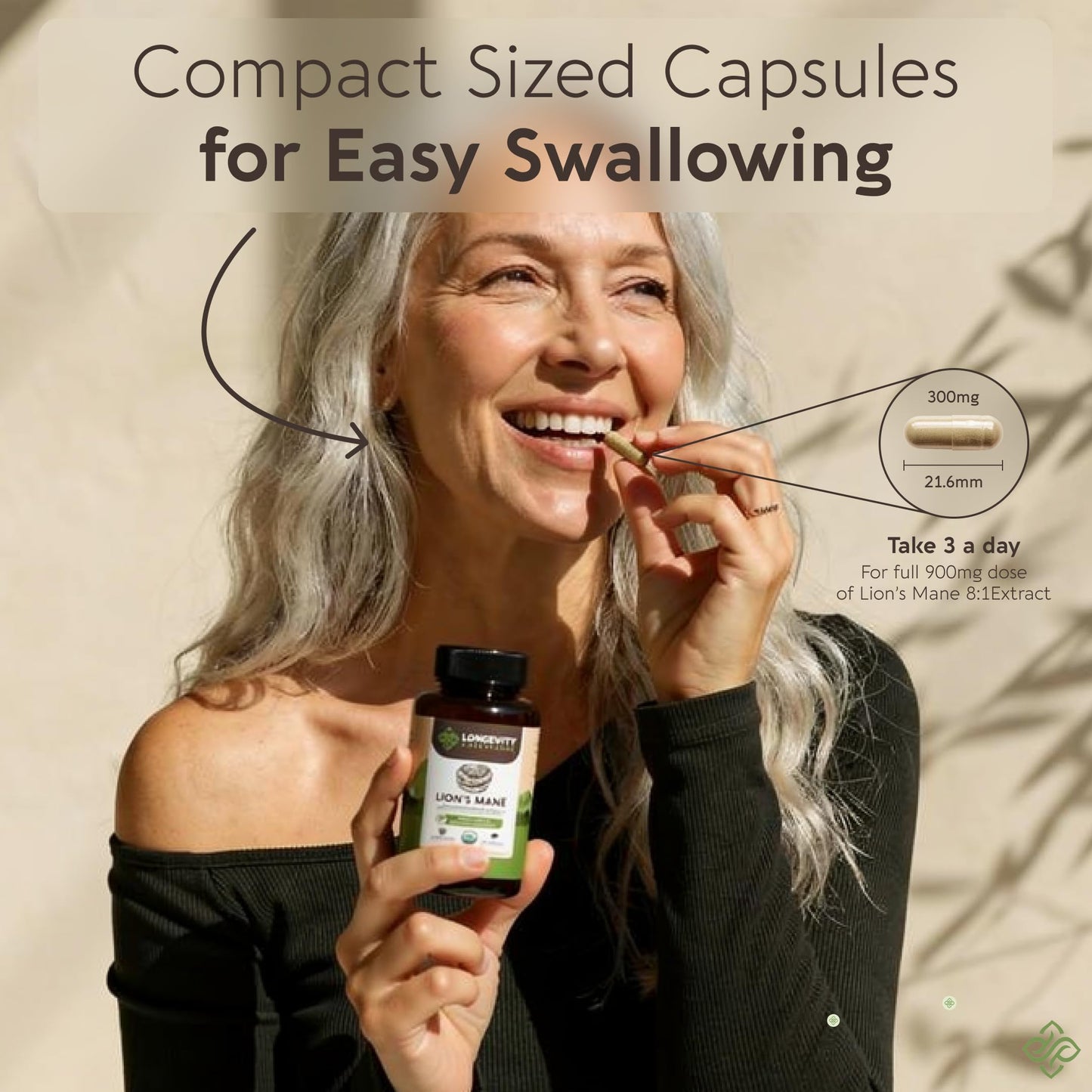 Longevity Botanicals Organic Lion's Mane Mushroom Capsules, 120 Count