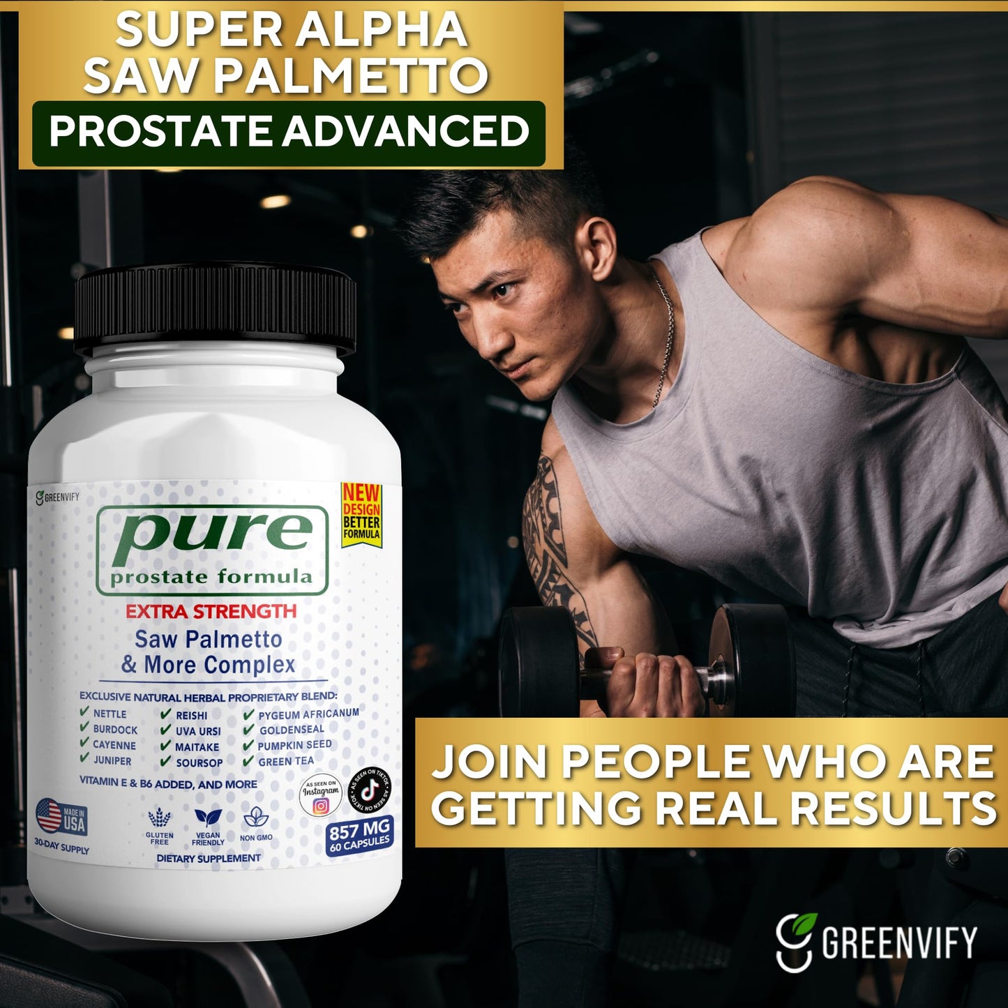 GREENVIFY Pure Prostate Formula Saw Palmetto & More Complex 857 mg Prostate Supplements for Men Capsules, 180 Capsules