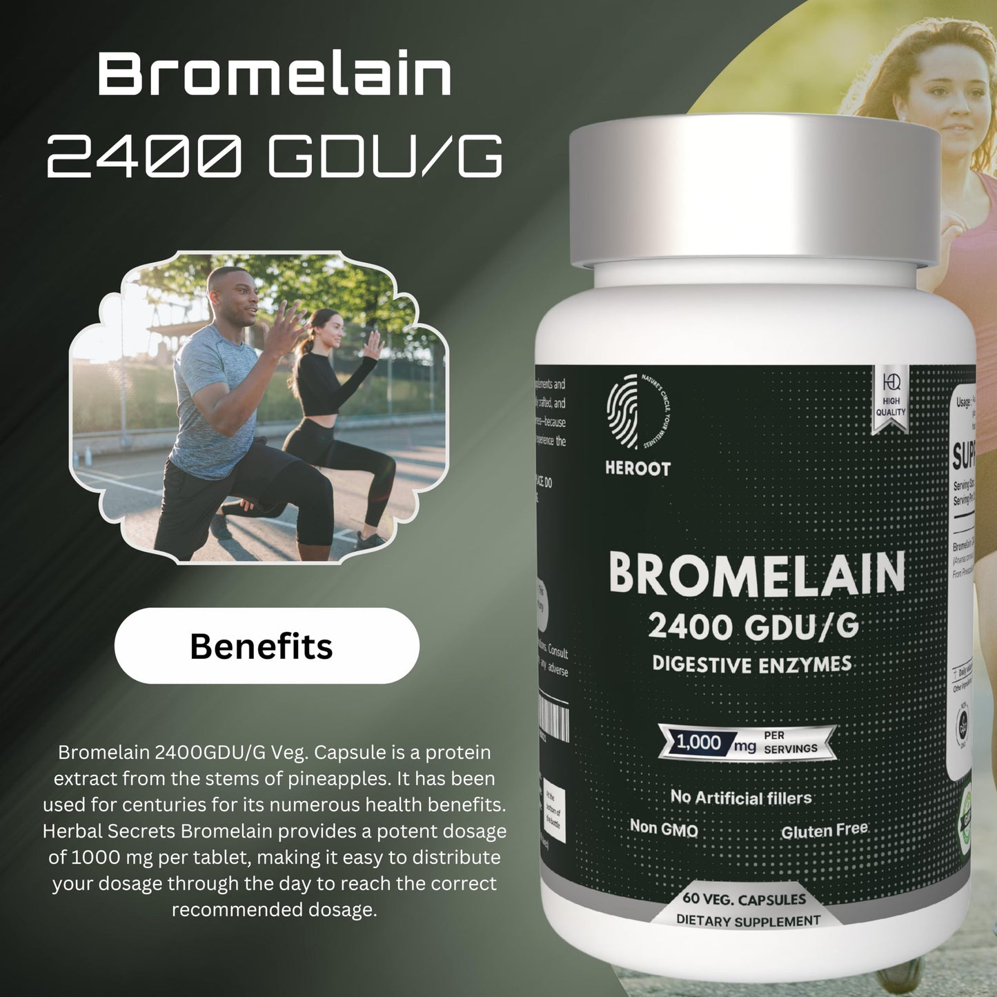 Heroot Bromelain 500mg Capsule, 120 Capsules
