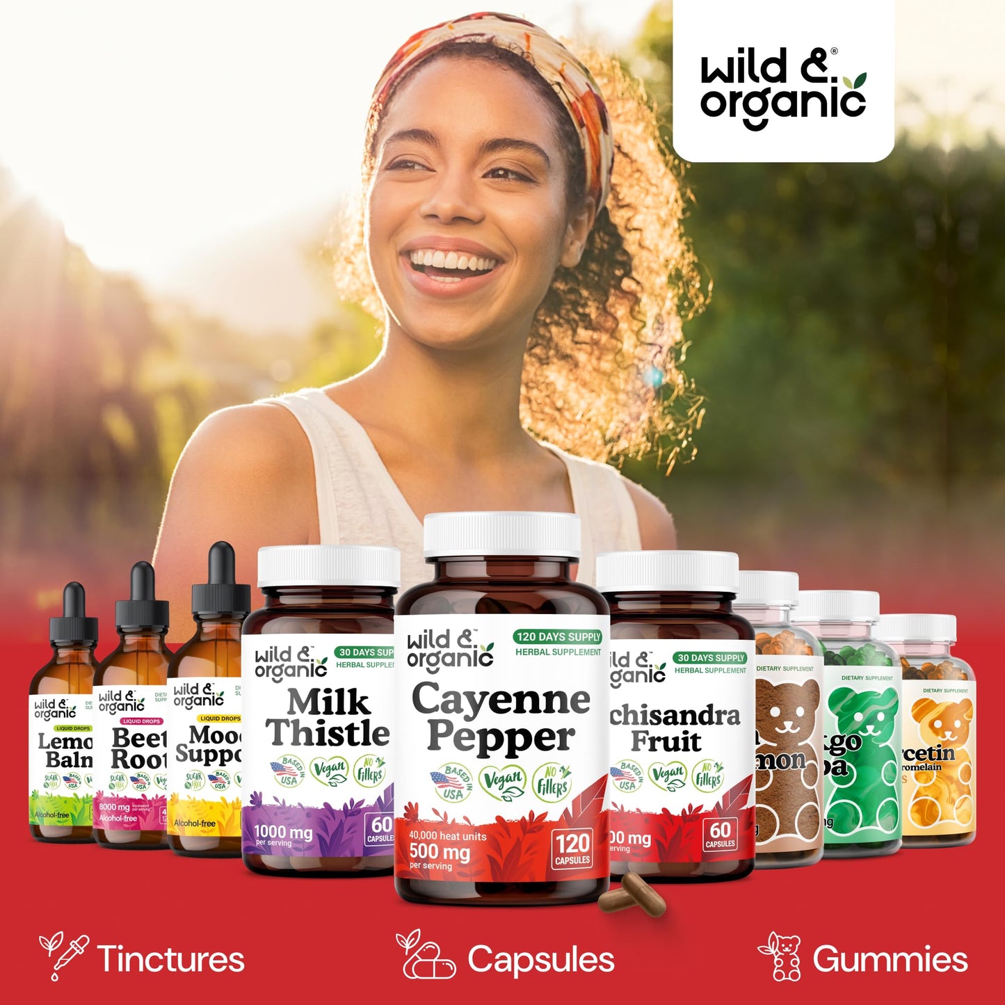 Wild & Organic Cayenne Pepper Capsules 500 mg Digestive Support Pure Cayenne Pepper Extract Capsaicin Supplements Vegan No Fillers Non-GMO, 120 Capsules