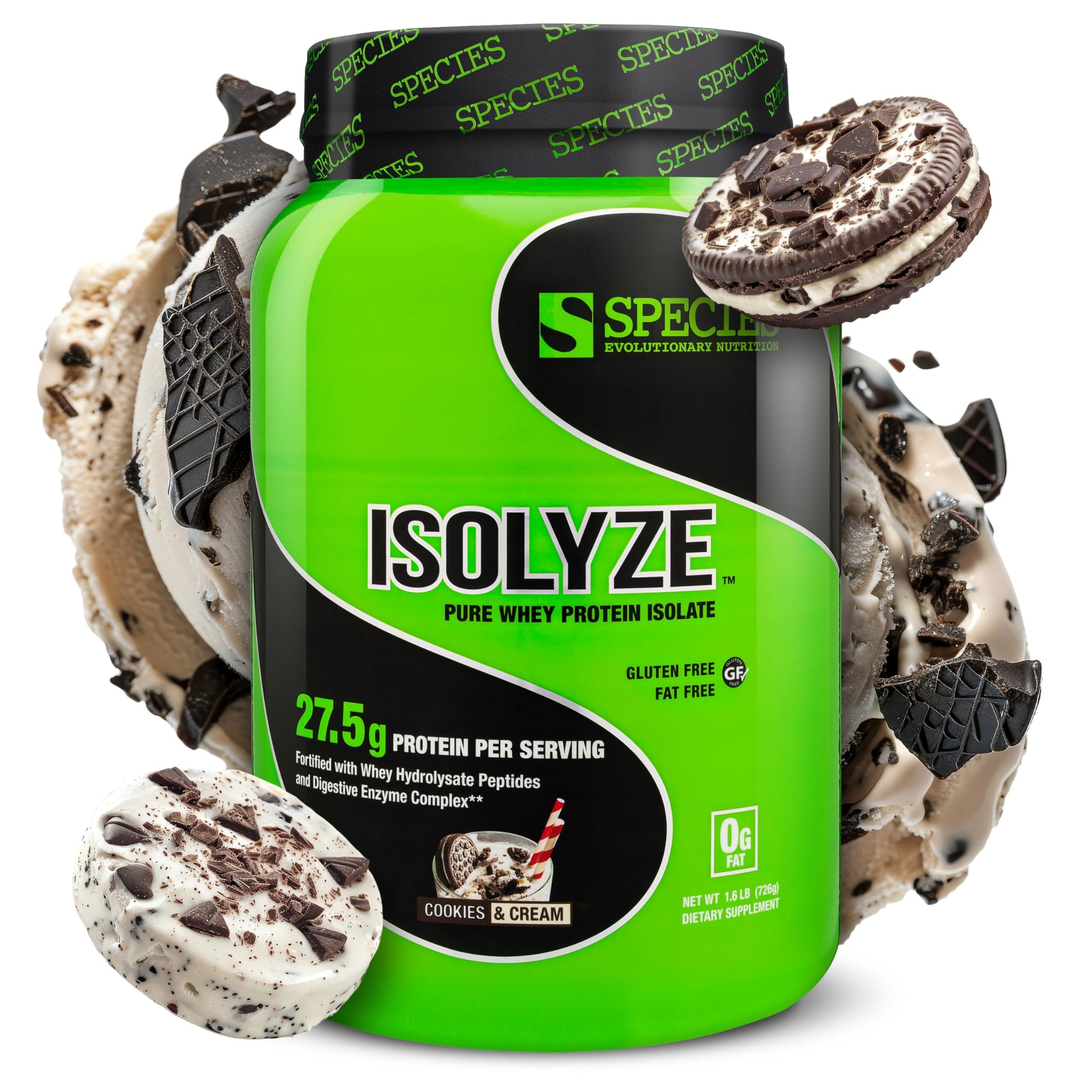 Species Nutrition Isolyze Whey Protein Powder, Cookies & Cream, 24.8 oz
