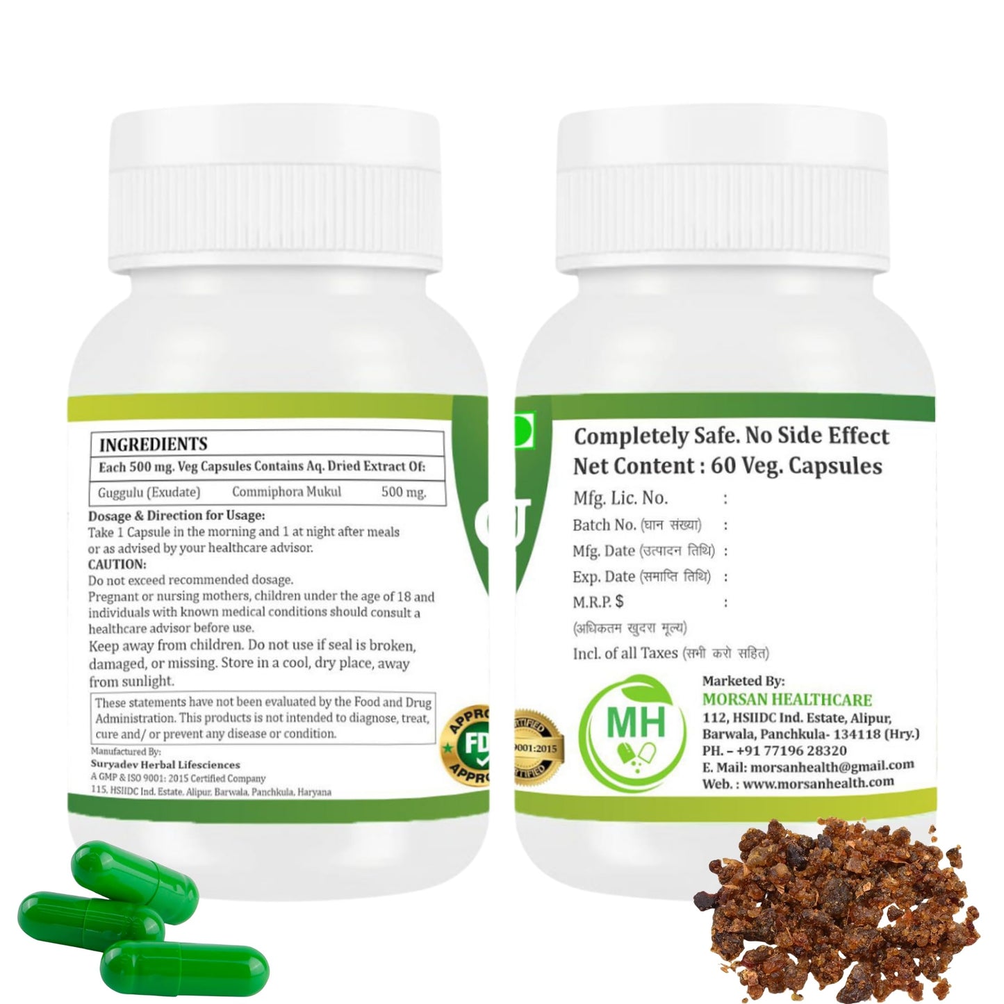 Morsan Healthcare Guggulu (Commiphora Mukul) Vegetarian Capsules, 120 Count