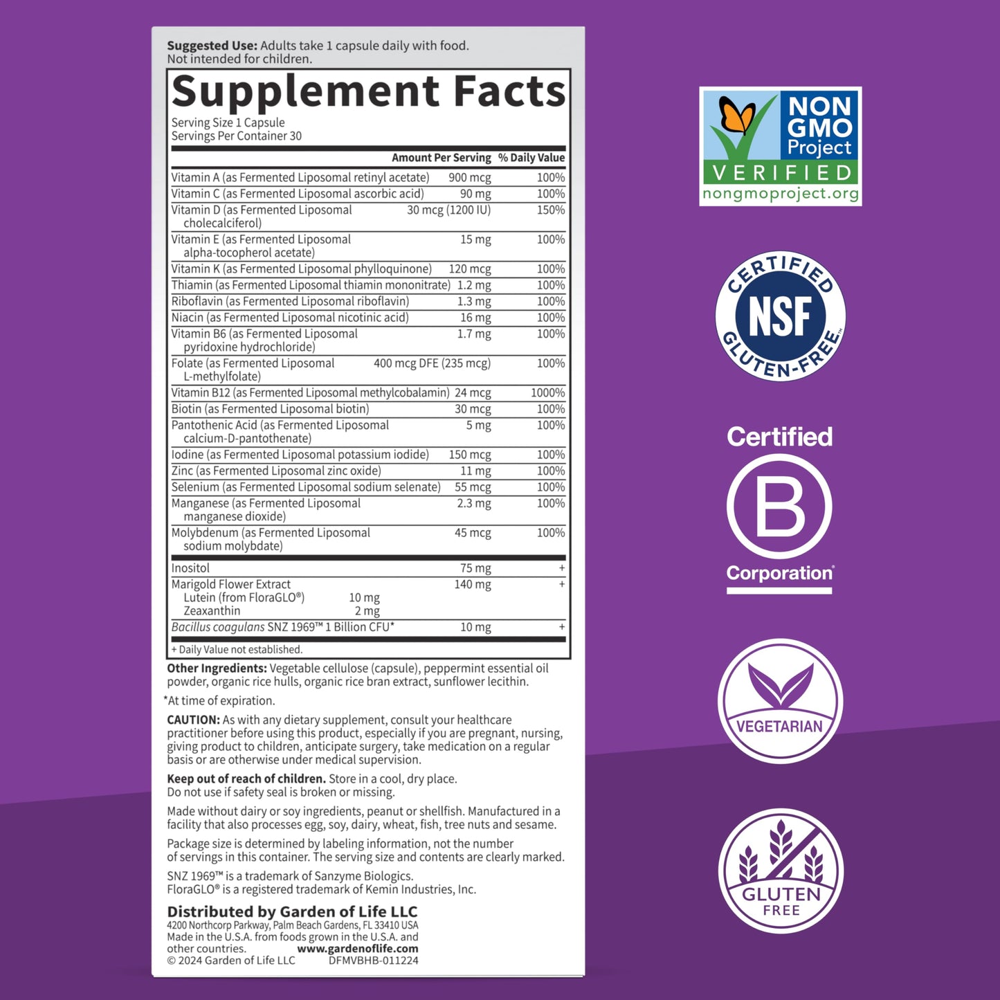 Garden of Life Dr. Formulated Multi+ Brain Health Capsules, 30 Capsules