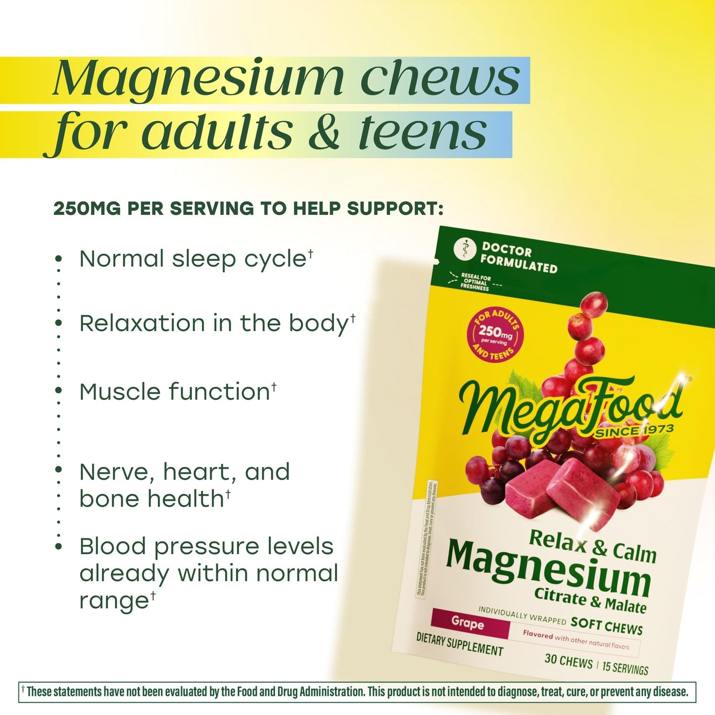 MegaFood Relax + Calm Magnesium Complex Grape Gummies, 60 Count