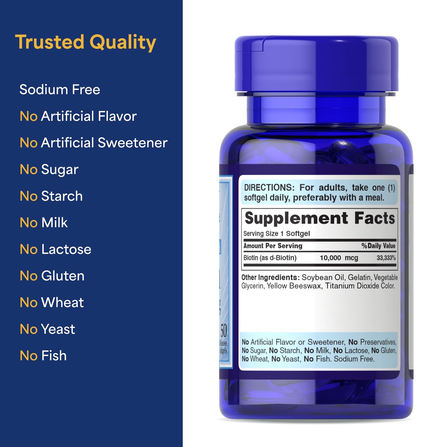 Puritan's Pride Premium Ultra Mega Biotin 10,000mcg Softgels, 100 Count