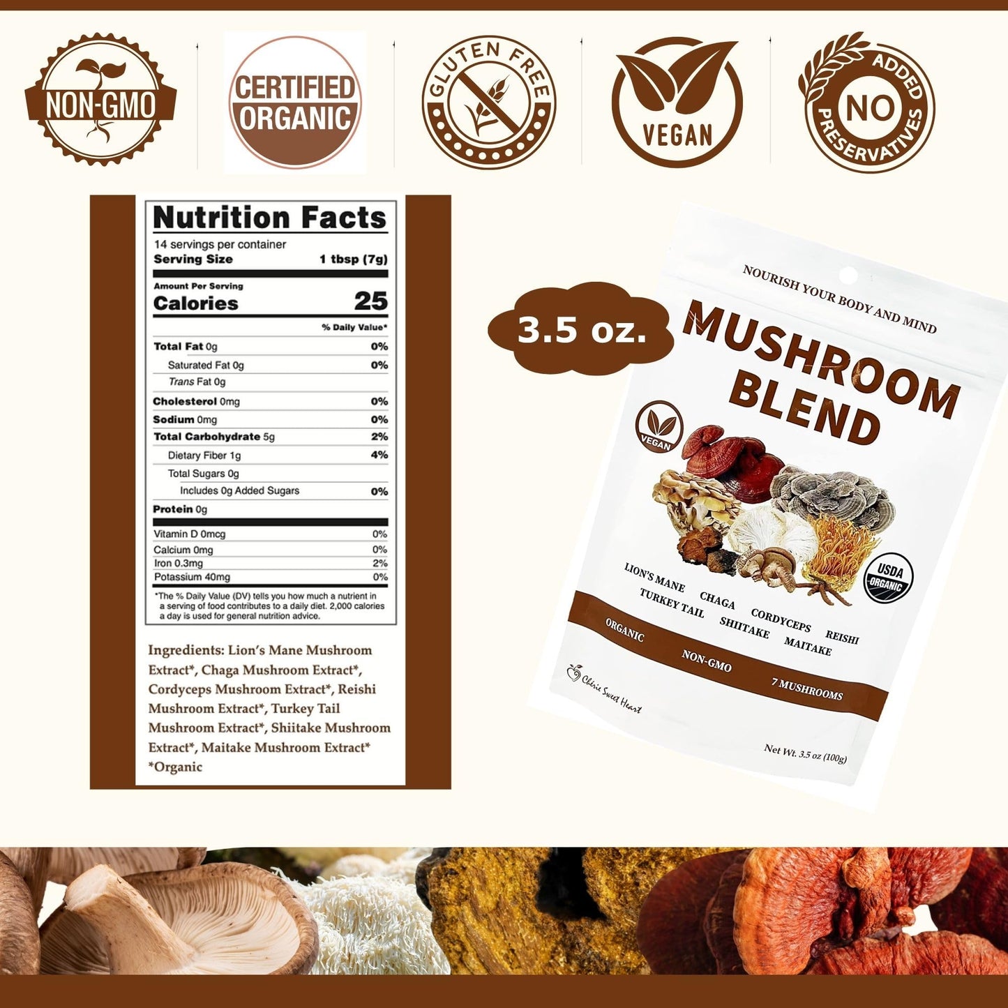 Chérie Sweet Heart 7 Mushroom Extract Powder, 3.5 oz