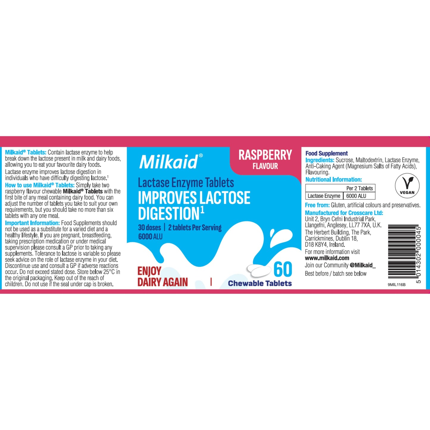 Milkaid Lactase Enzyme Chewable Tablets for Lactose Intolerance Relief, Fast Acting Dairy Digestive Supplement, 120 Tablets