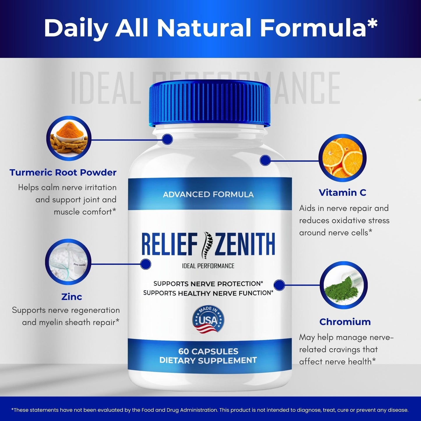 Ideal Performance Relief Zenith Neuropathy Nerve Health Capsule 120 Count