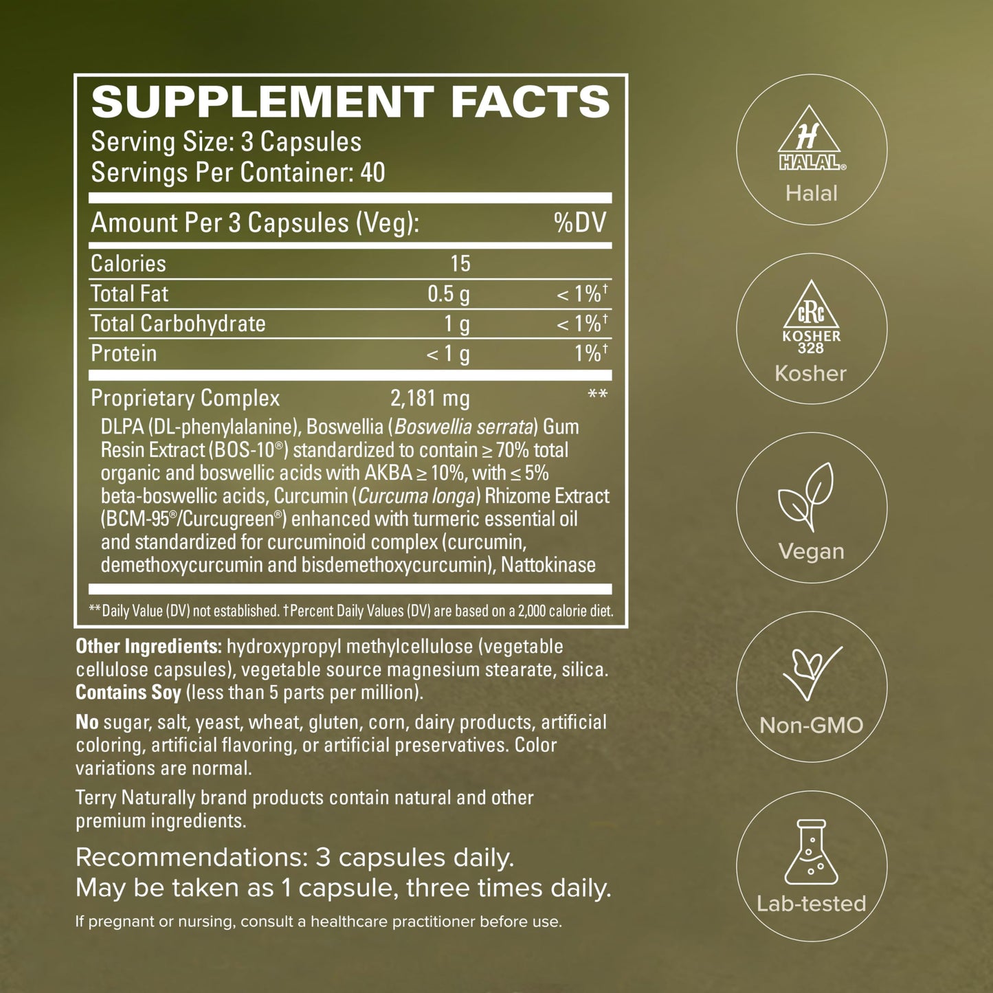 Terry Naturally Curamin Curcumin Supplement for Circulation & Endorphin Support, 120 Capsules