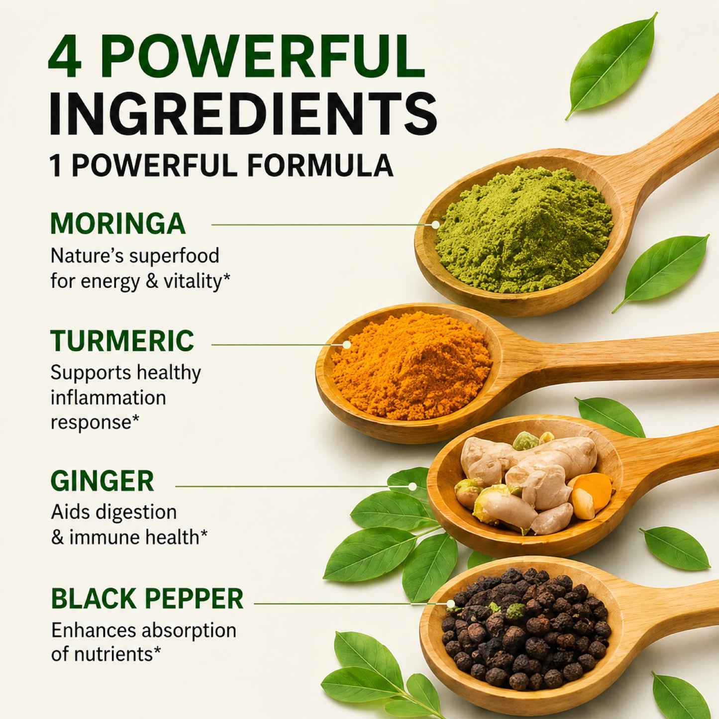 AlturaWise Moringa Capsules - Pure Moringa Oleifera Powder with Turmeric, Ginger & Black Pepper, 90 Capsules