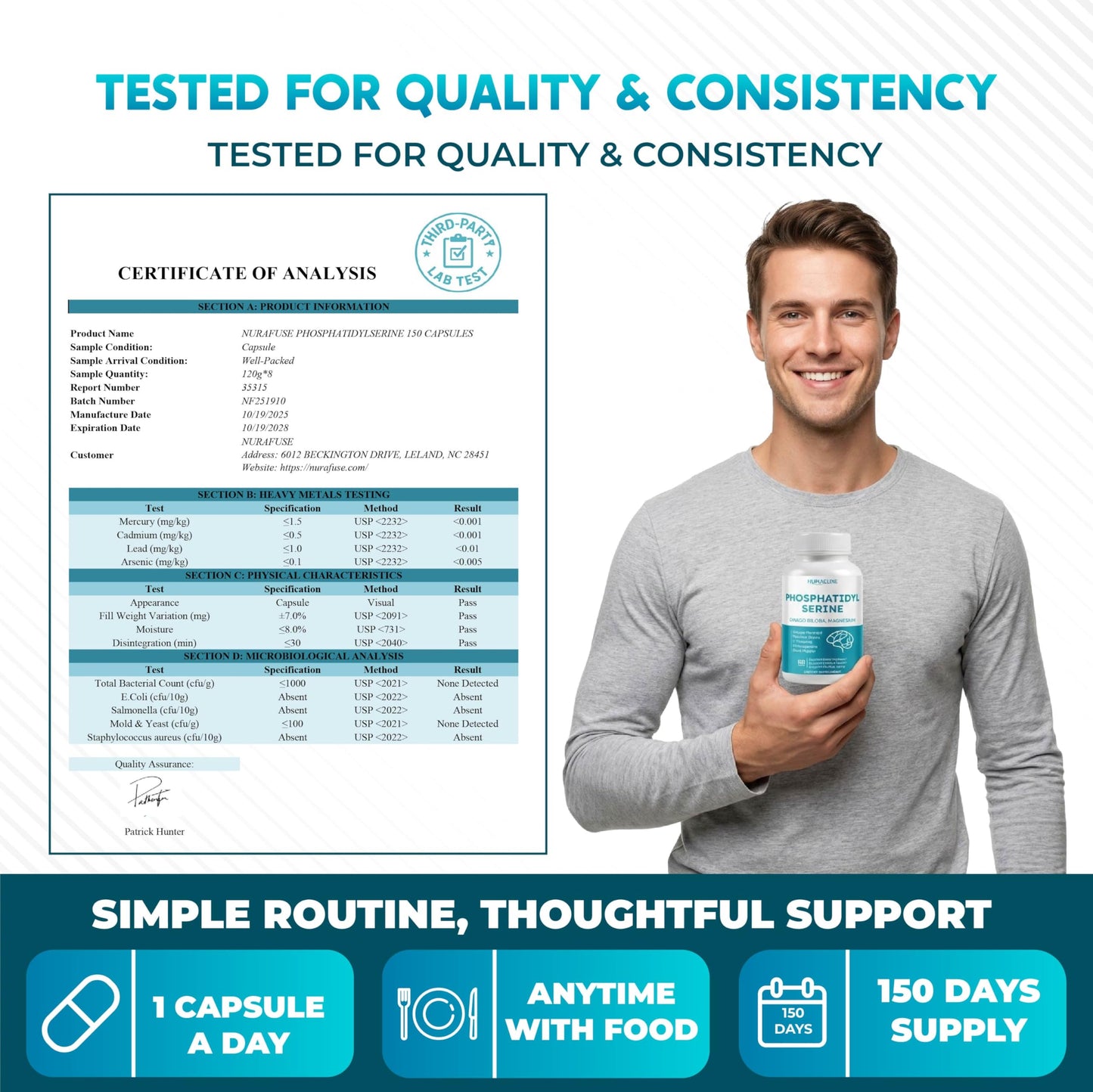 NURAFUSE High Potency Phosphatidylserine with Ginkgo Biloba, Magnesium, L-Theanine, Ashwagandha & Black Pepper – Supports Brain Wellness, Cortisol Health & Healthy Aging Capsules 150