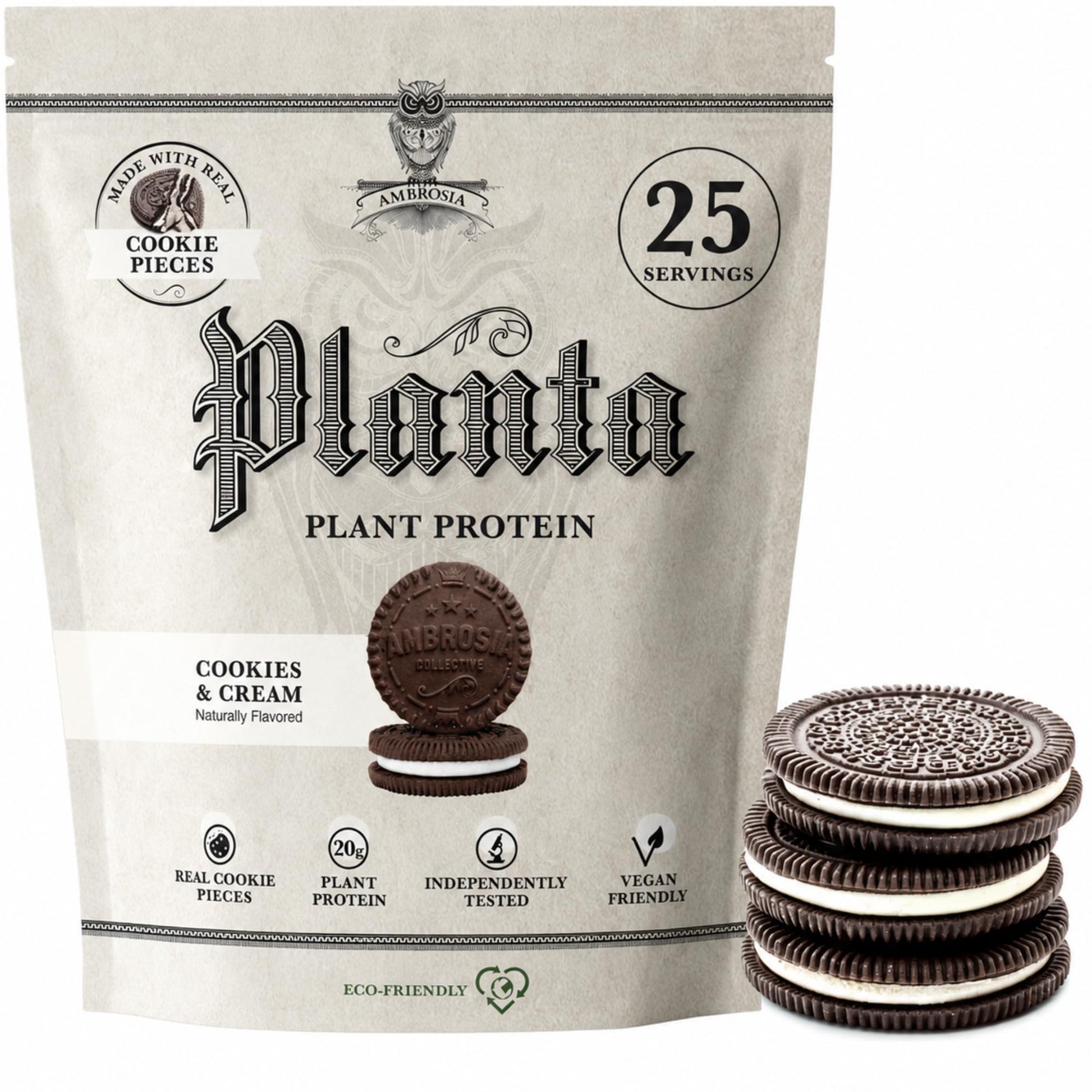 Ambrosia Plant Based Protein Powder 25 Servings, Cookies & Cream