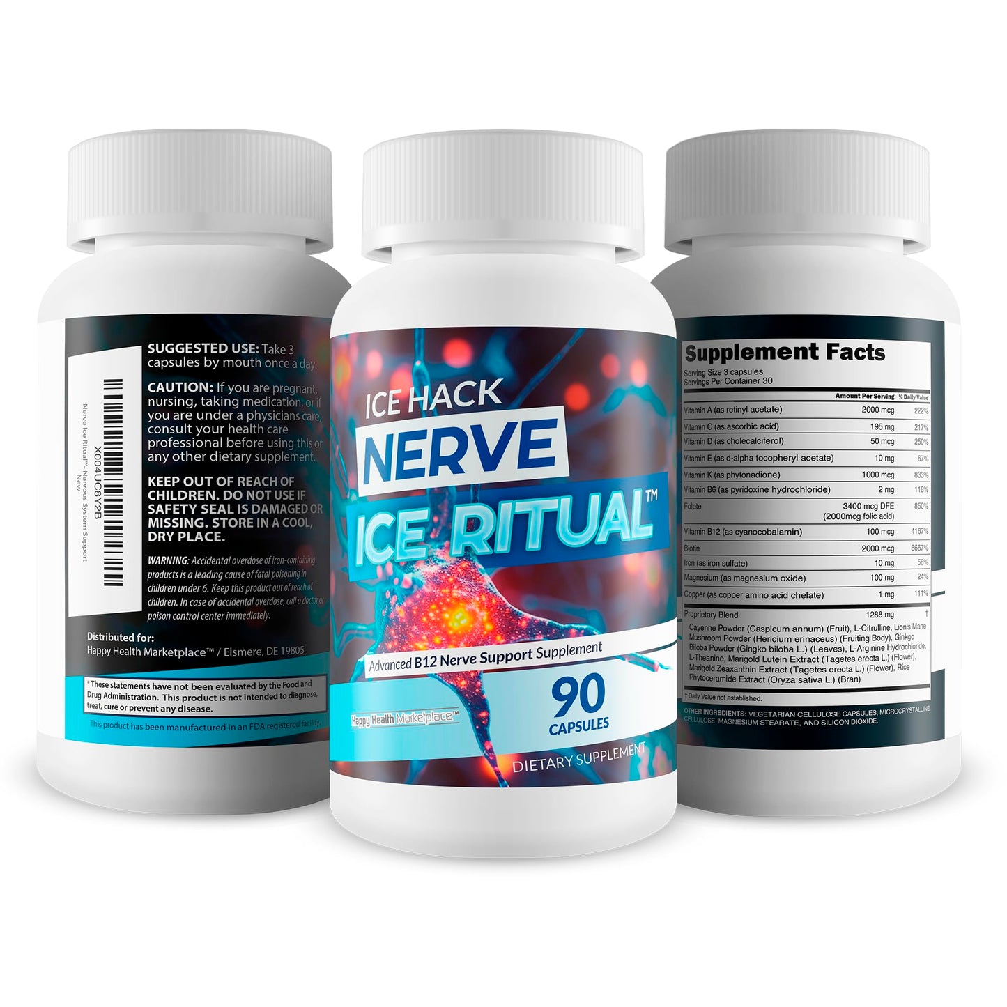 Happy Health Marketplace Vitamin B-Complex Nerve Support Capsule 90 Count