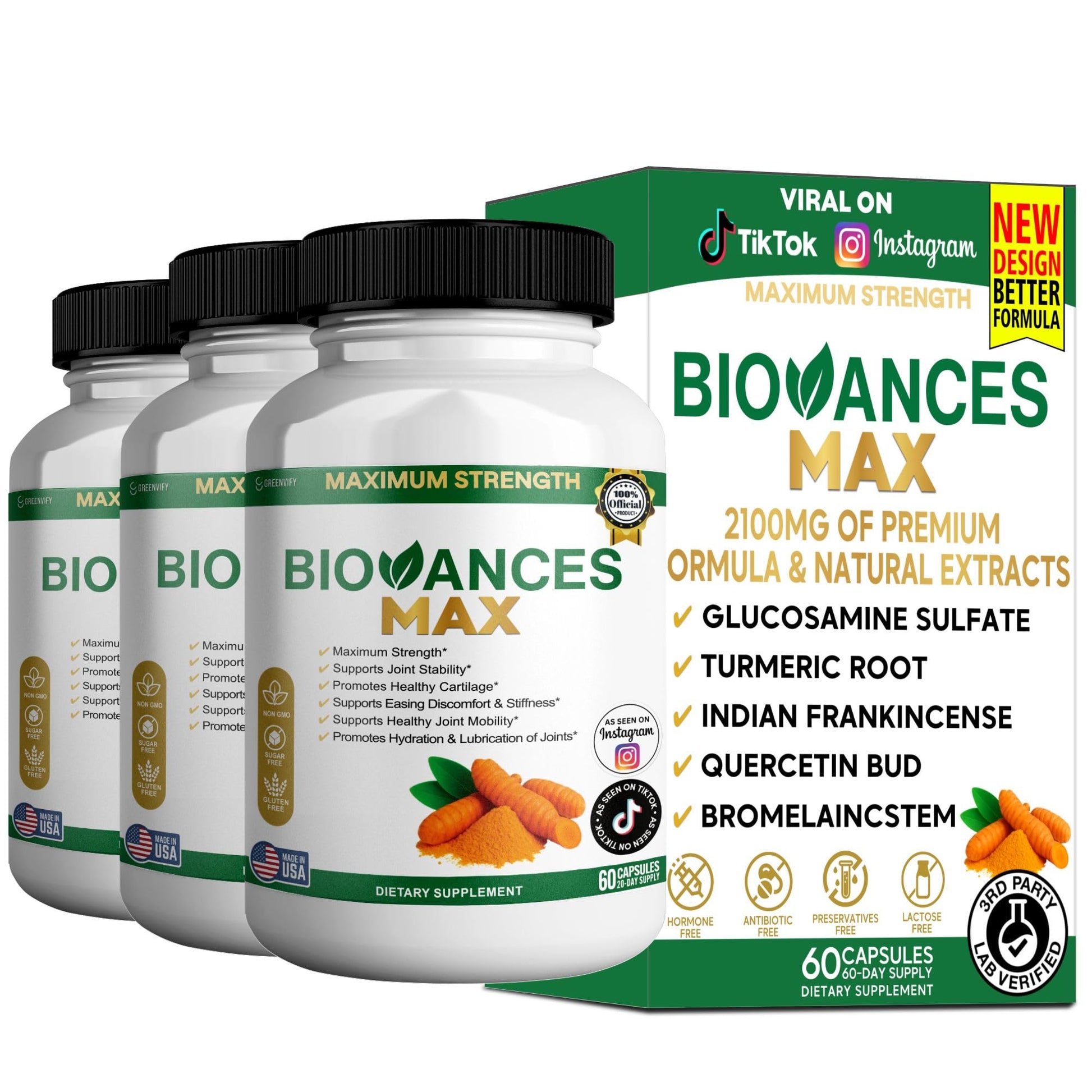 GREENVIFY Bioances Max Joint Support Supplement Glucosamine (3) 60 Capsules