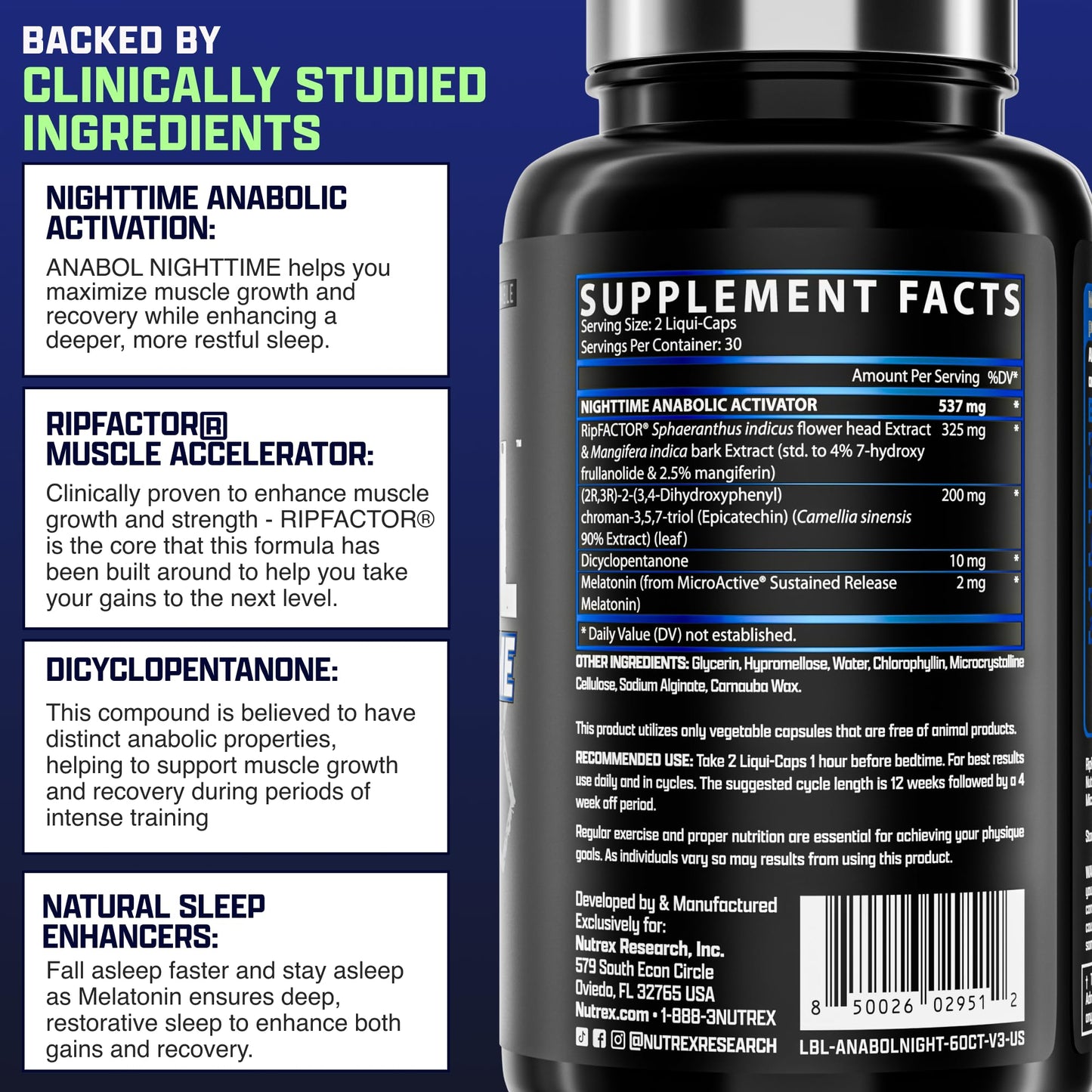 Nutrex Research Anabol Nighttime Sleep Support and Anabolic Muscle Builder Capsules 60 Count