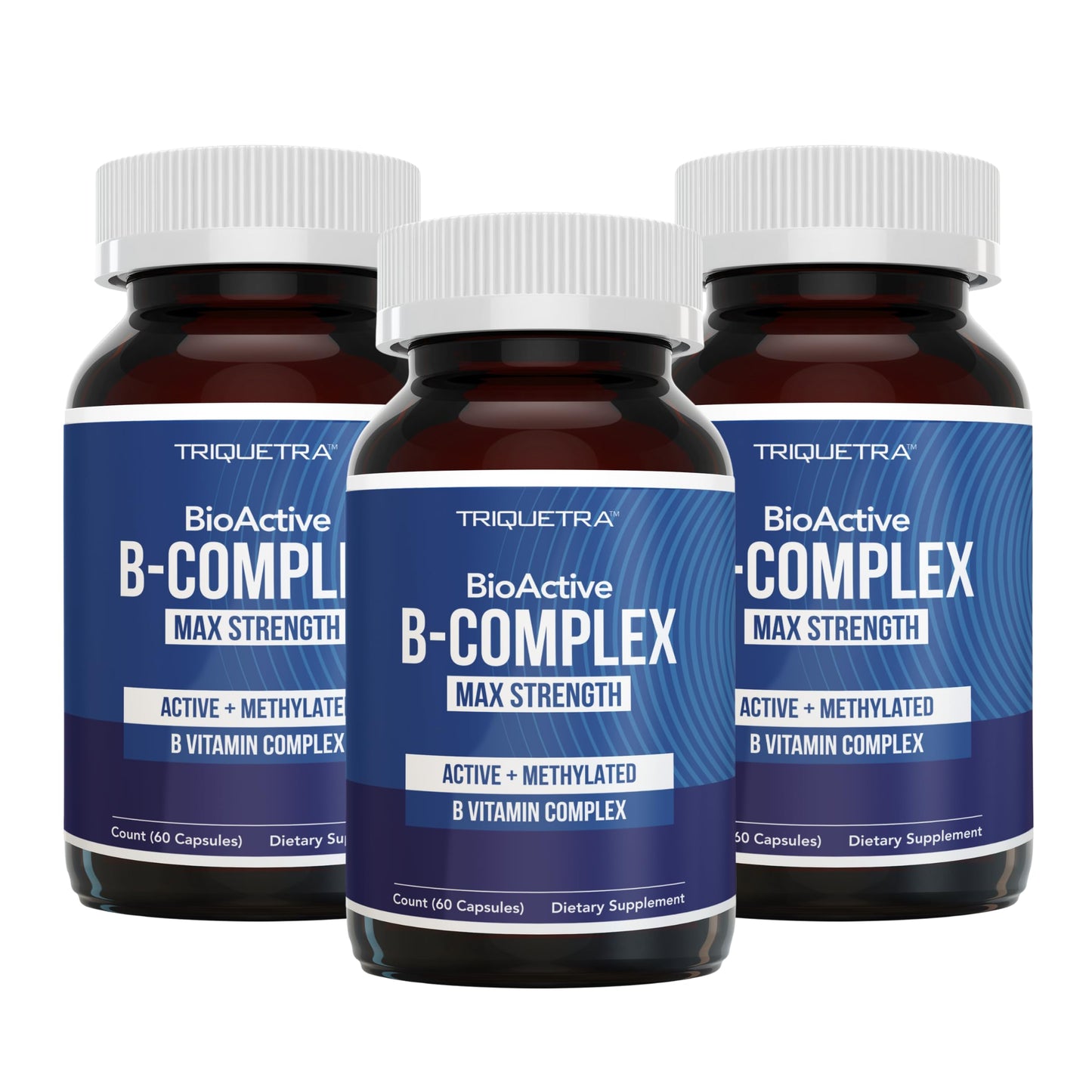 Triquetra Health BioActive Vitamin B Complex Blood Stream Ready, Methylated B Complex Featuring Methylfolate, 3 BioActive Forms of B12, BenfoPure B1 & Pantesin B5, 12 B Vitamins in Clinical Doses Capsules 180 Count