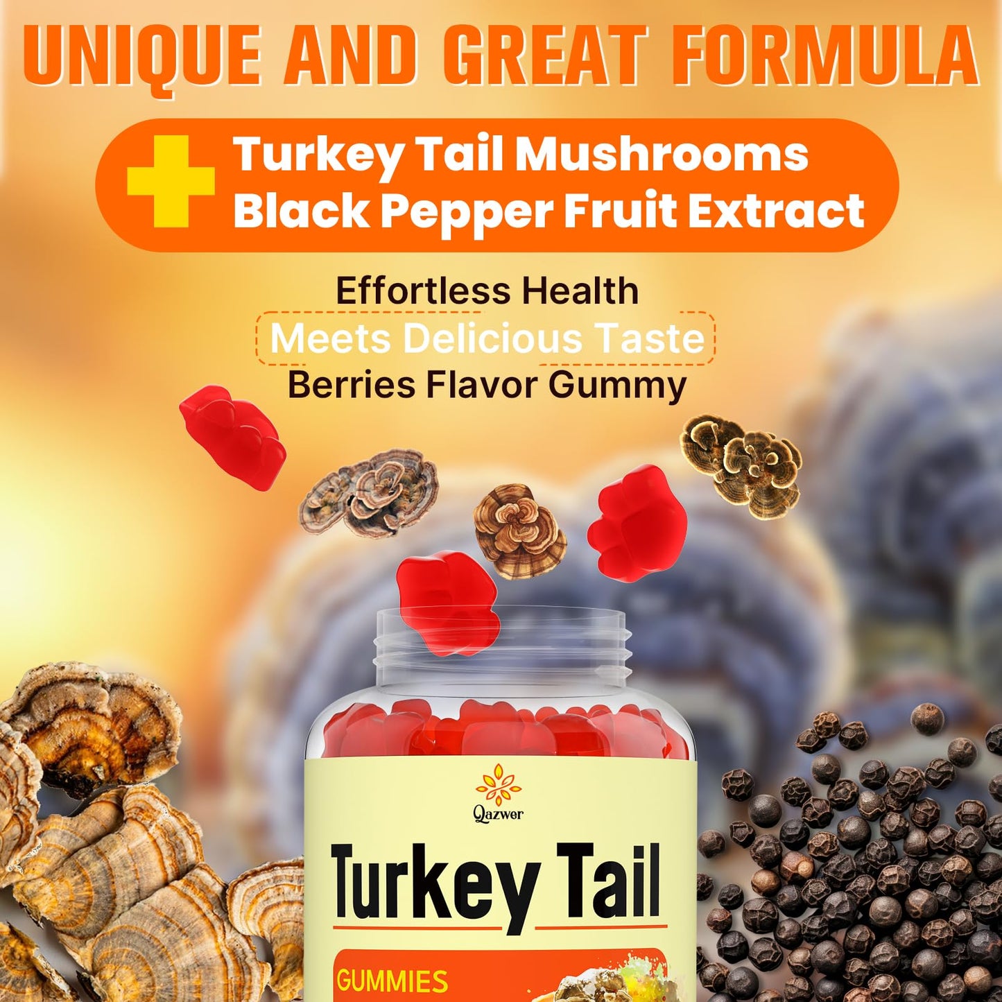 Qazwer Turkey Tail Mushroom Gummies 60 Count