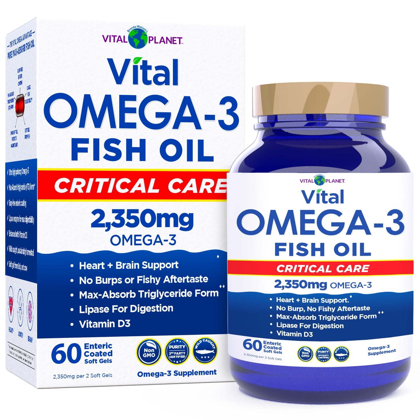 Vital Planet Vital Omega 3 Fish Oil Critical Care Supplement Softgels, 60